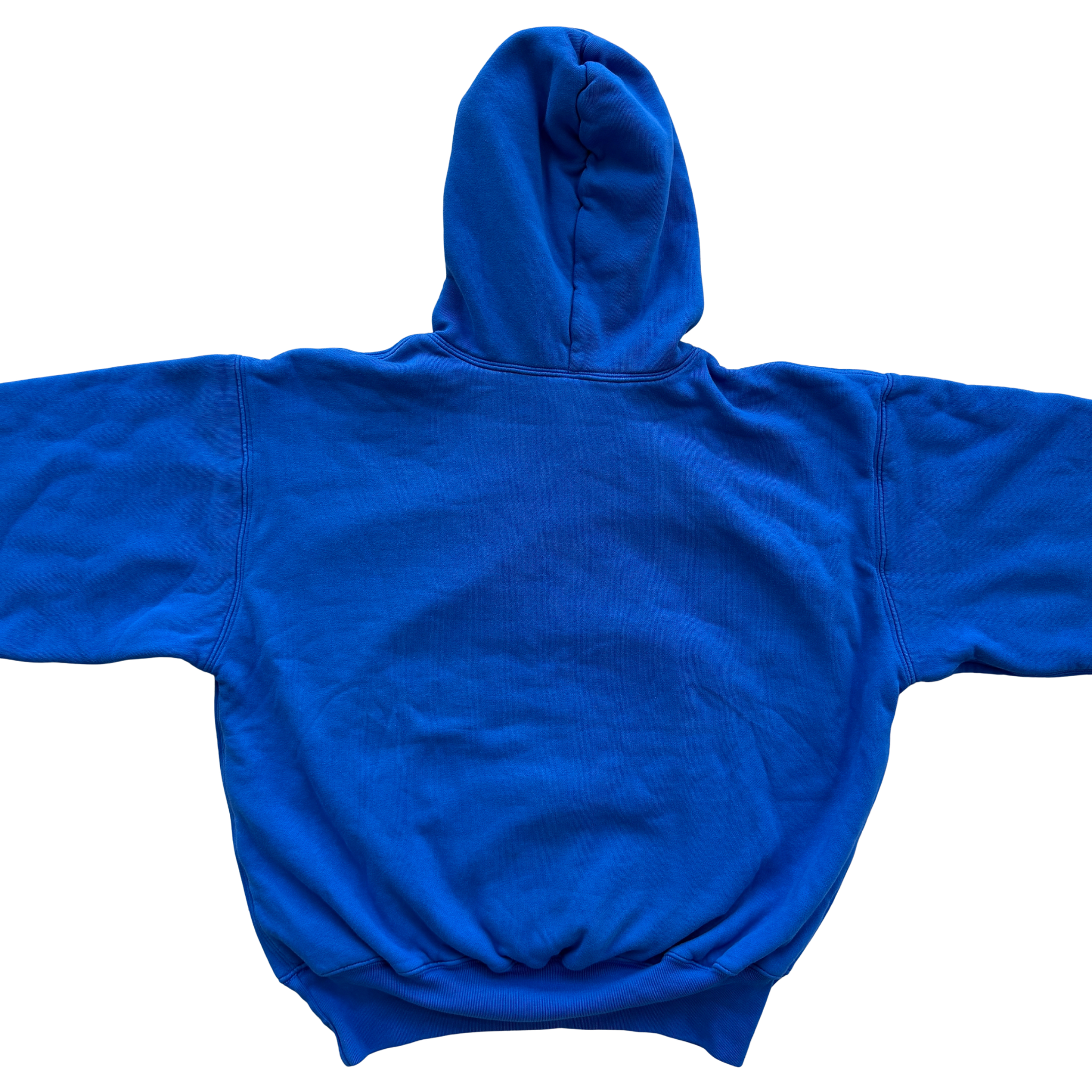 Yeezy x Gap hoodie in vivid blue with a relaxed fit and front pocket, presented by Elevated Studios.