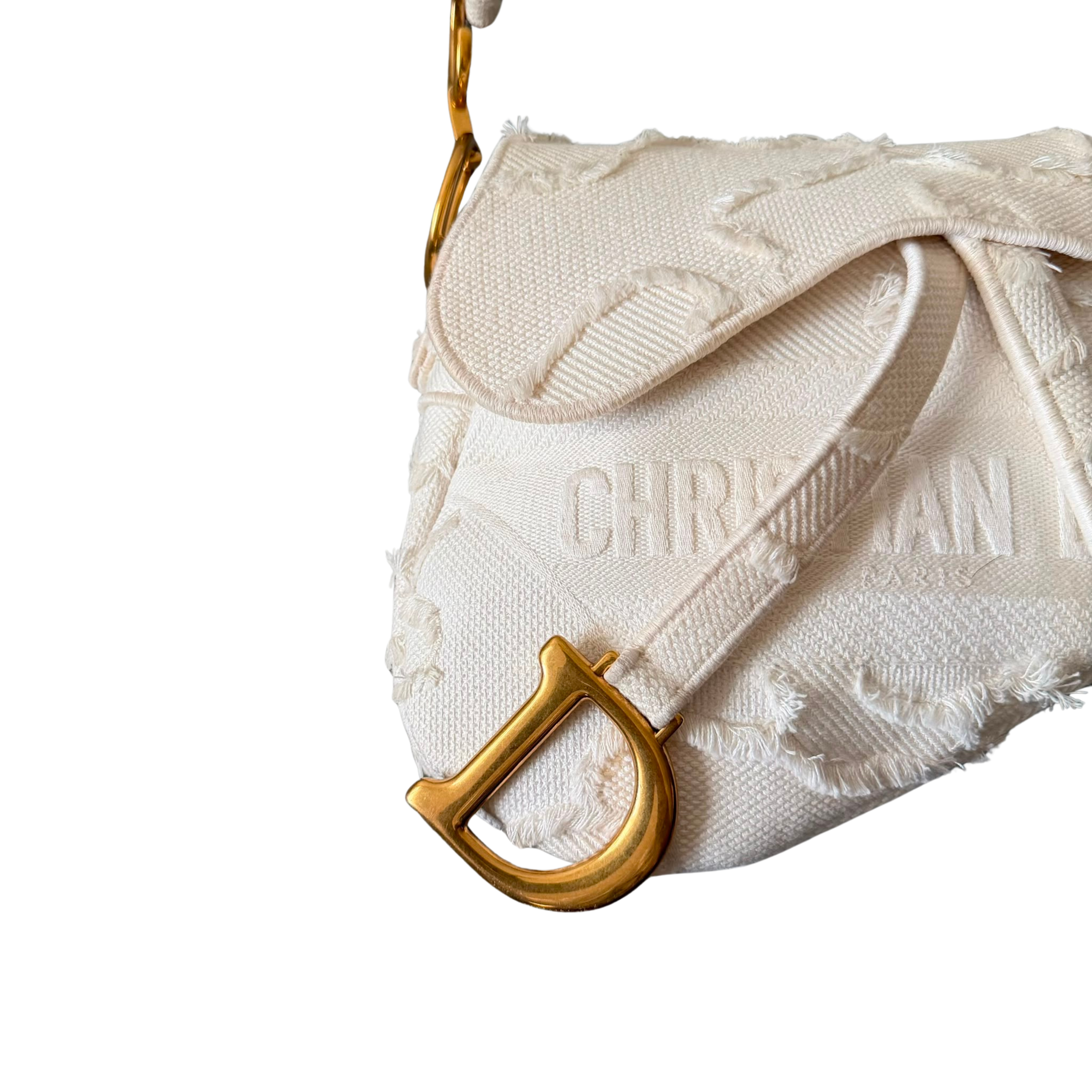 Christian Dior Medium Camouflage Embroidered Saddle Bag White