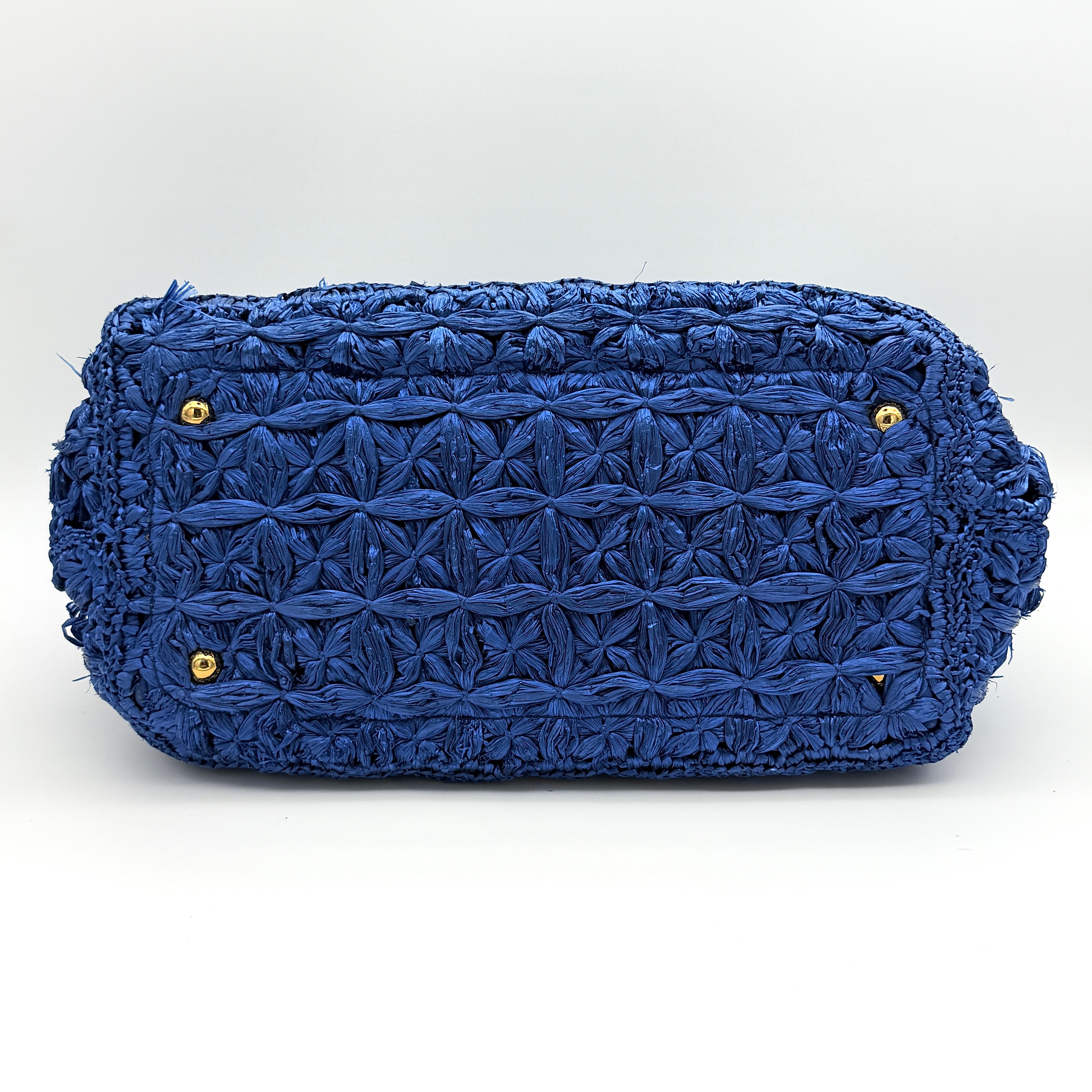 Prada Canapa Crochet Raffia Tote Bag Blue