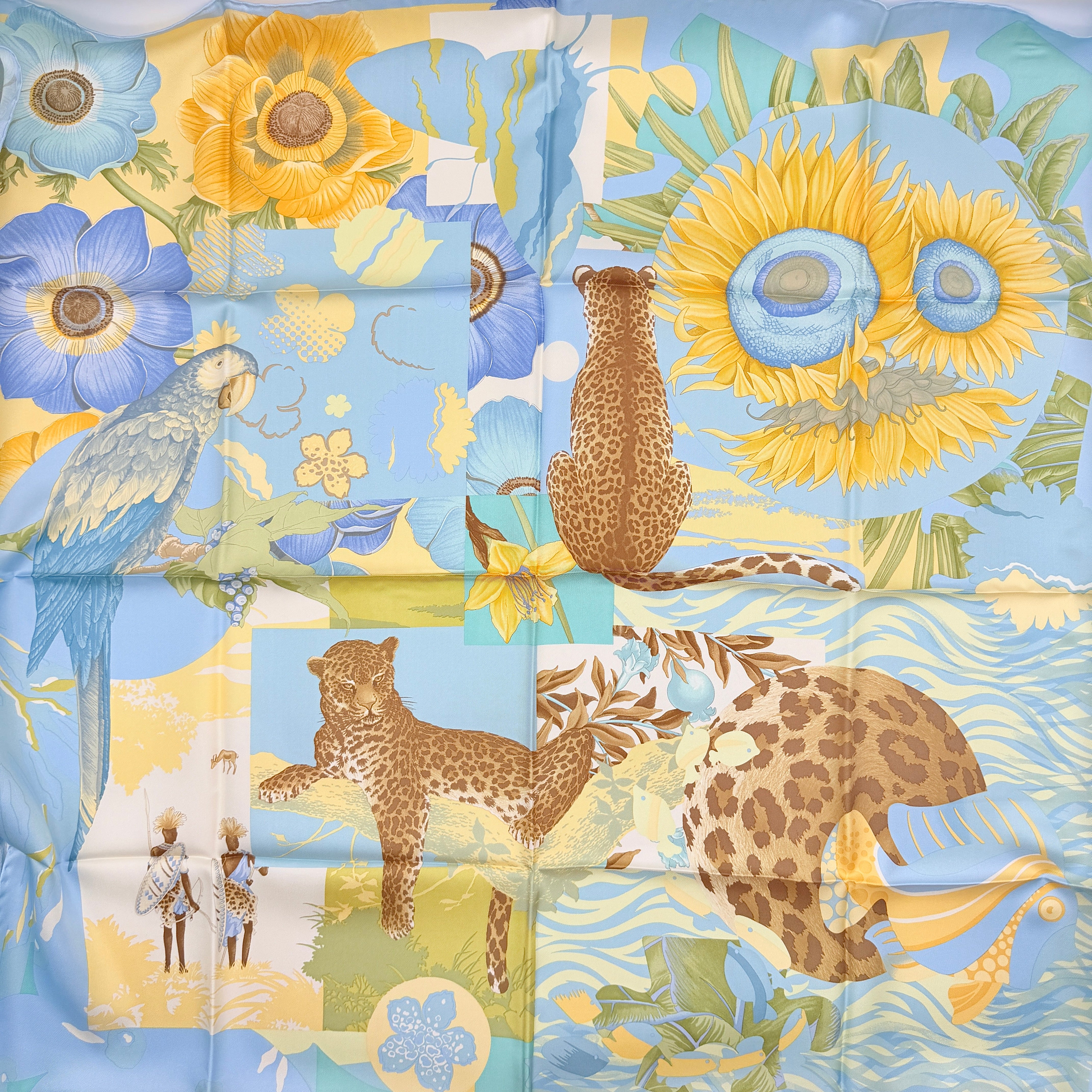 Salvatore Ferragamo Jungle Print Silk Scarf Blue