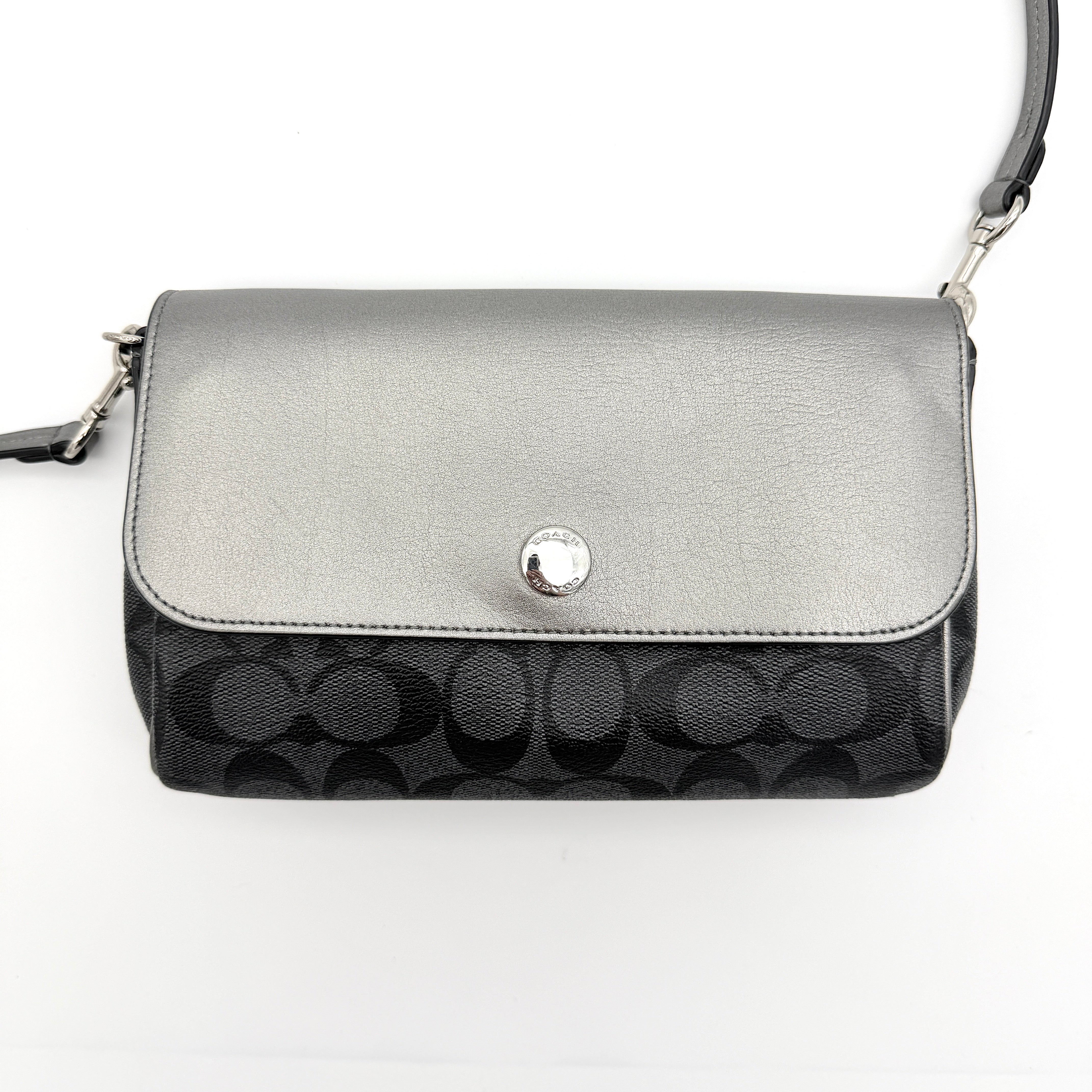Coach Signature Reversible Flap Crossbody Bag Black/Silver