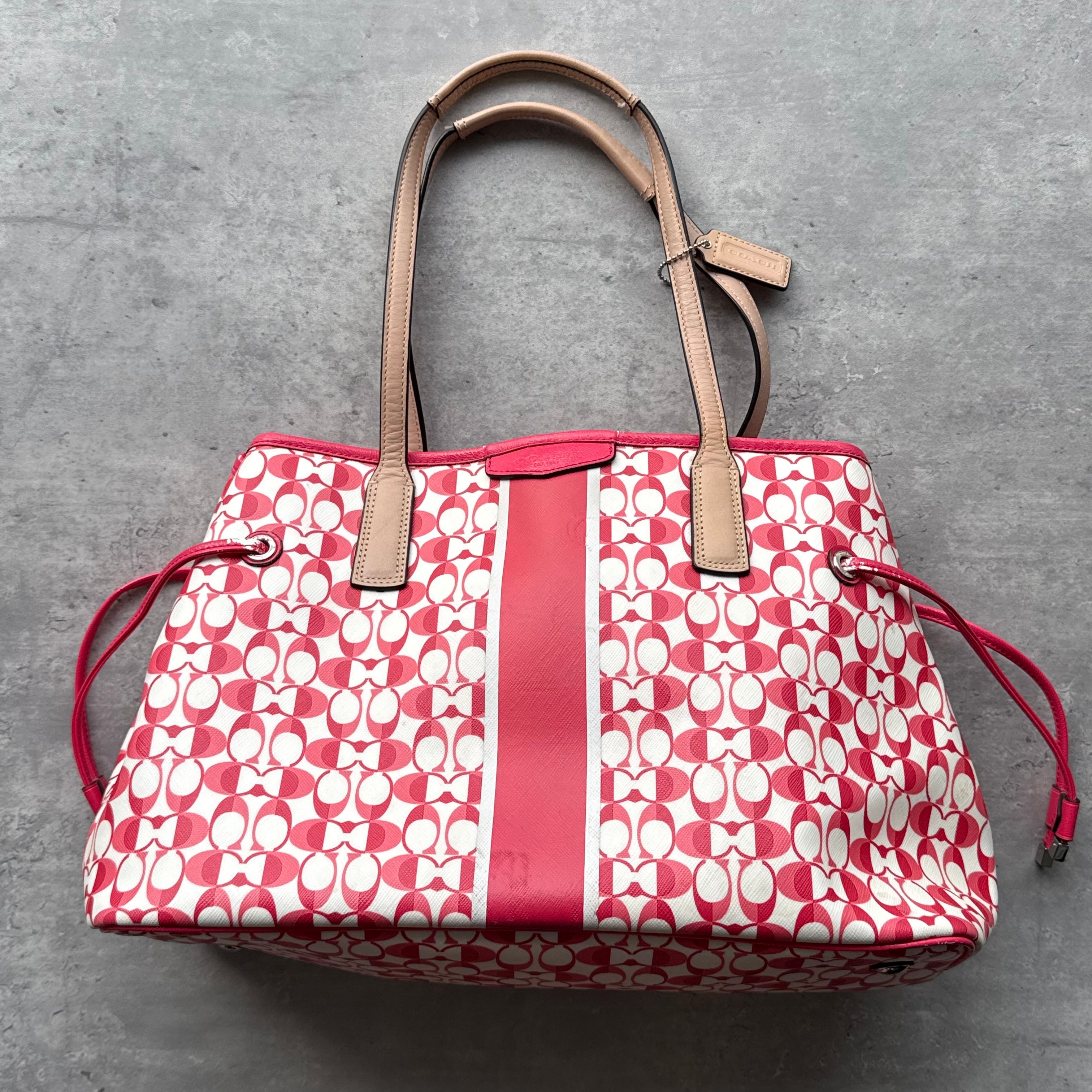 Coach Signature Stripe Carryall Tote Bag Pink/White