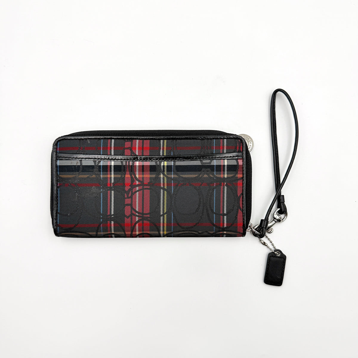 Coach Signature Tartan Accordion Zip-Around Wristlet Wallet Multi