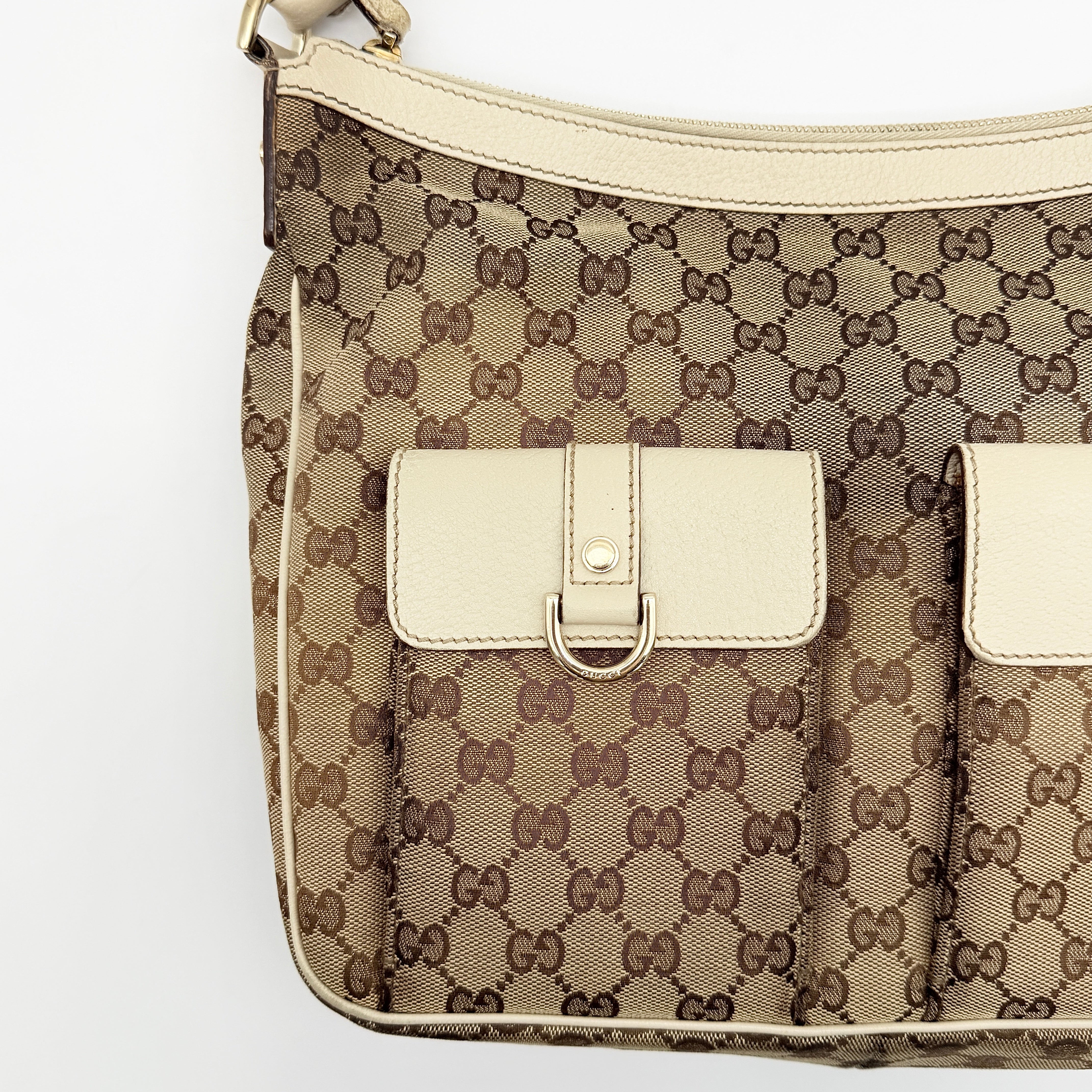 Gucci GG Monogram Hobo Shoulder Bag Beige/White