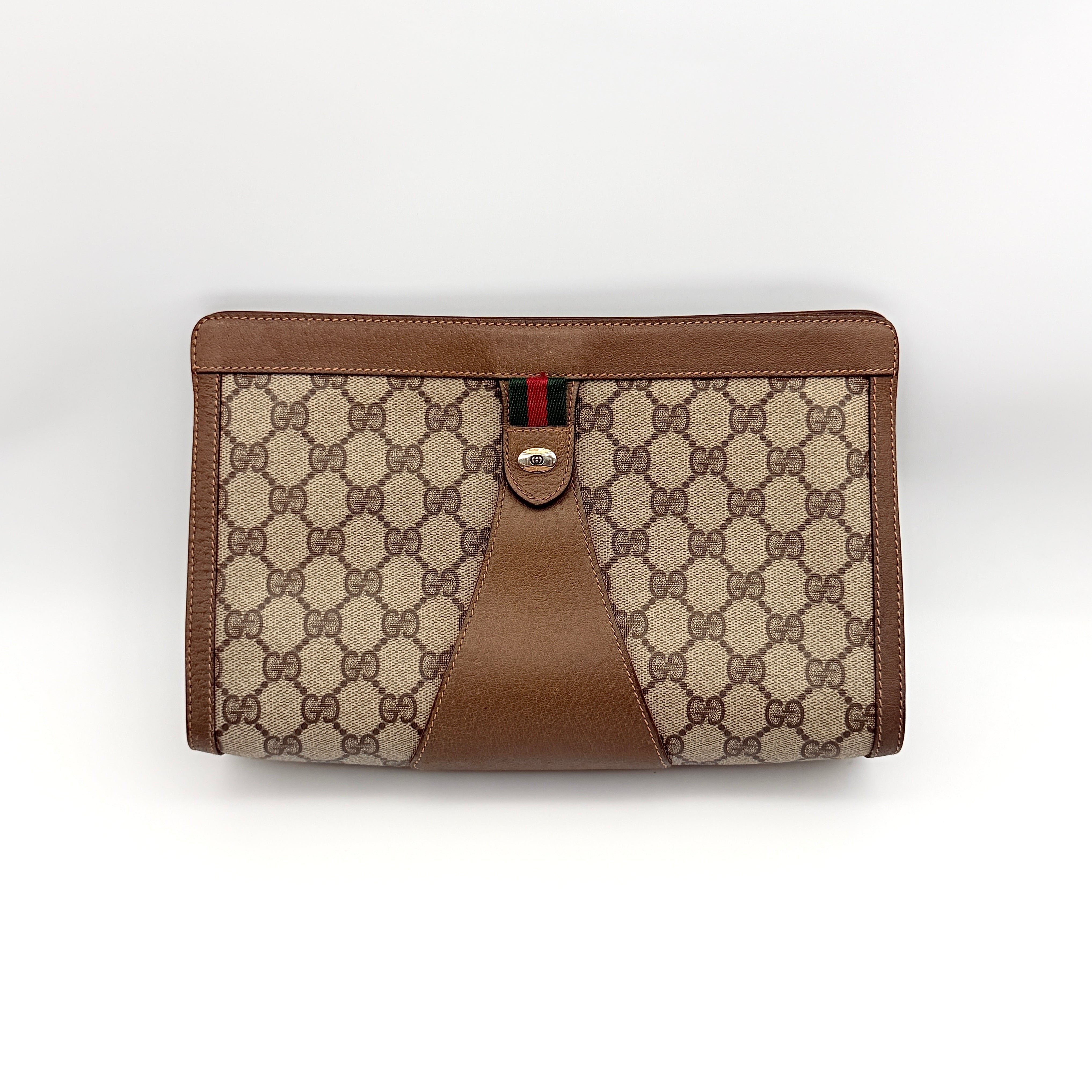 Gucci GG Supreme Web Sherry Line Clutch Bag Beige/Brown