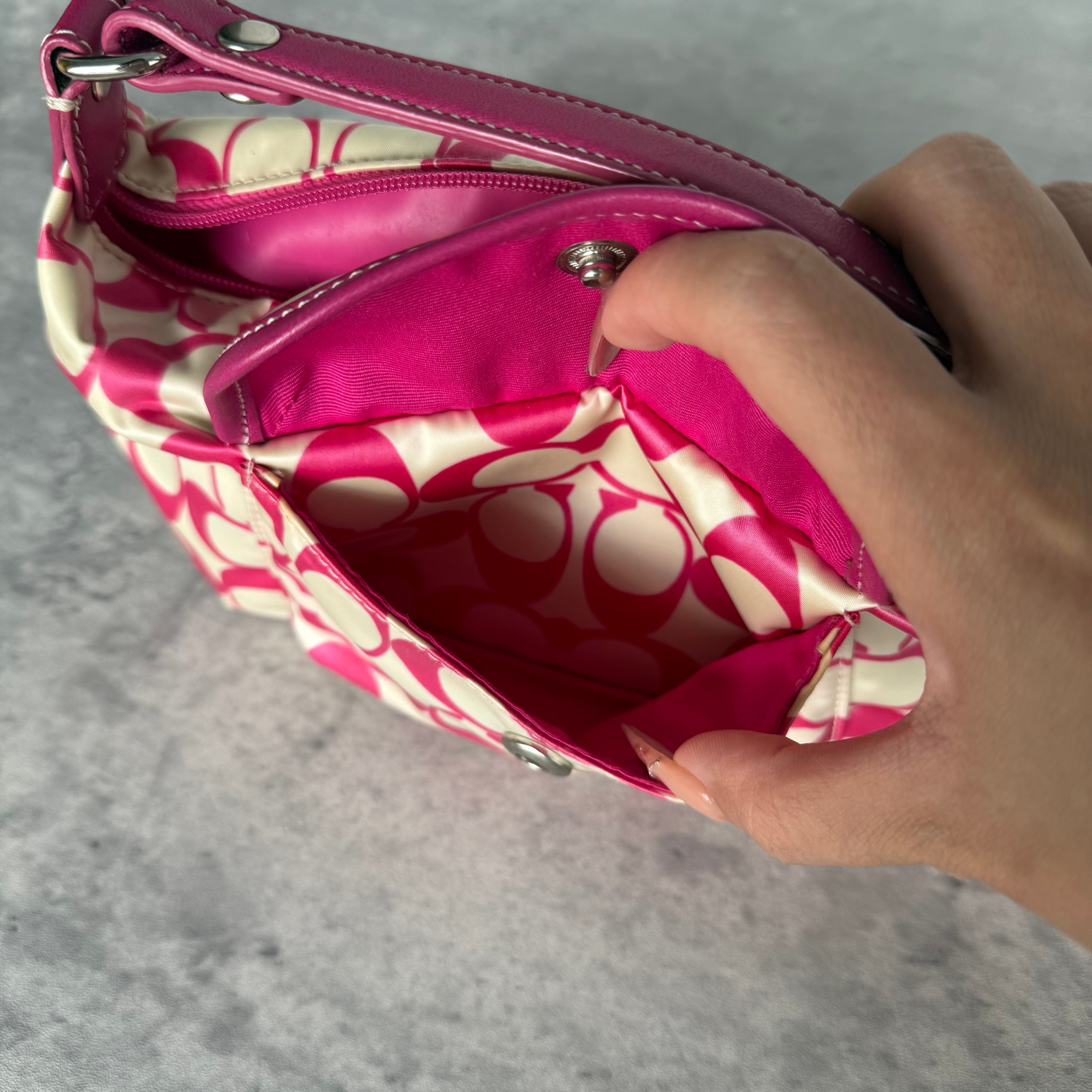 Coach Signature Canvas Mini Shoulder Bag Pink/White