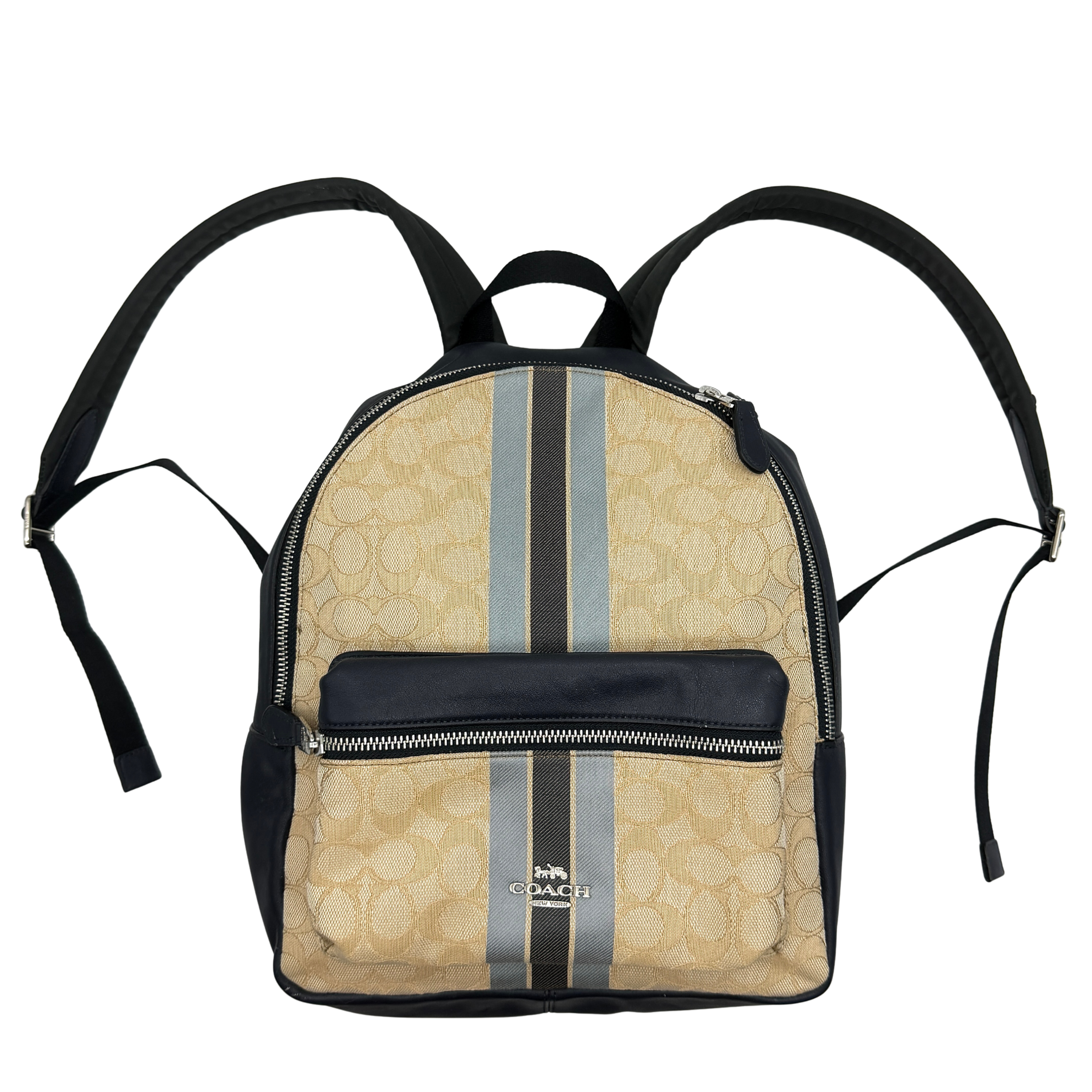 Coach Signature Charlie Stripe Backpack Beige/Navy