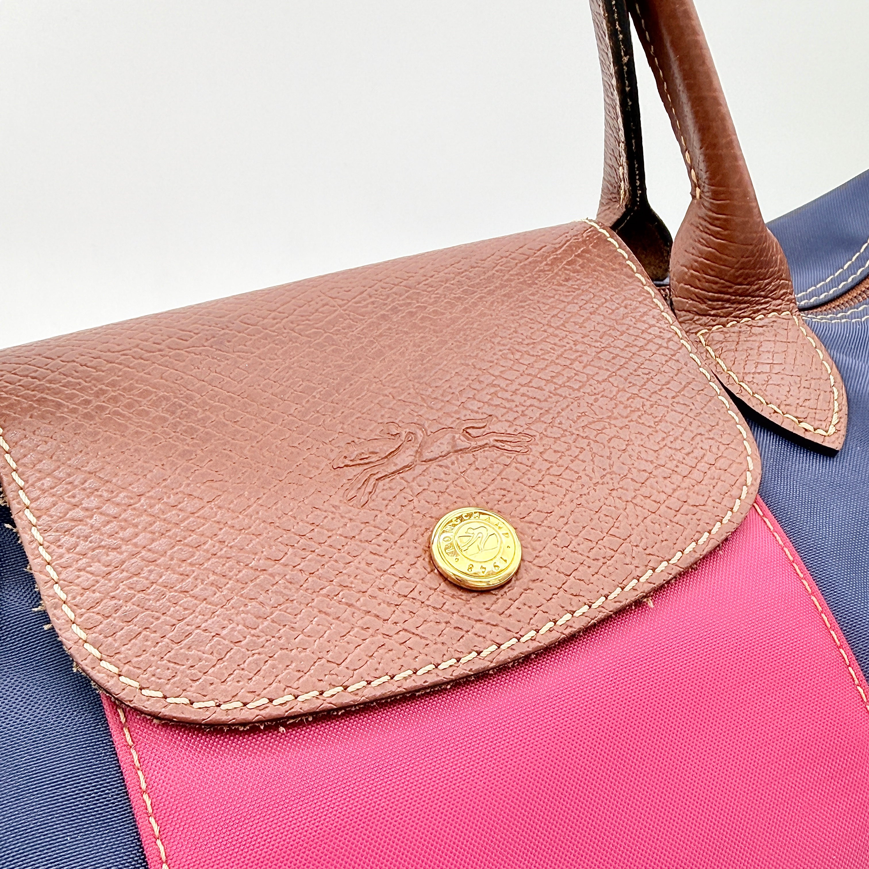 Longchamp Le Pliage Nylon Tote Bag Blue/Pink