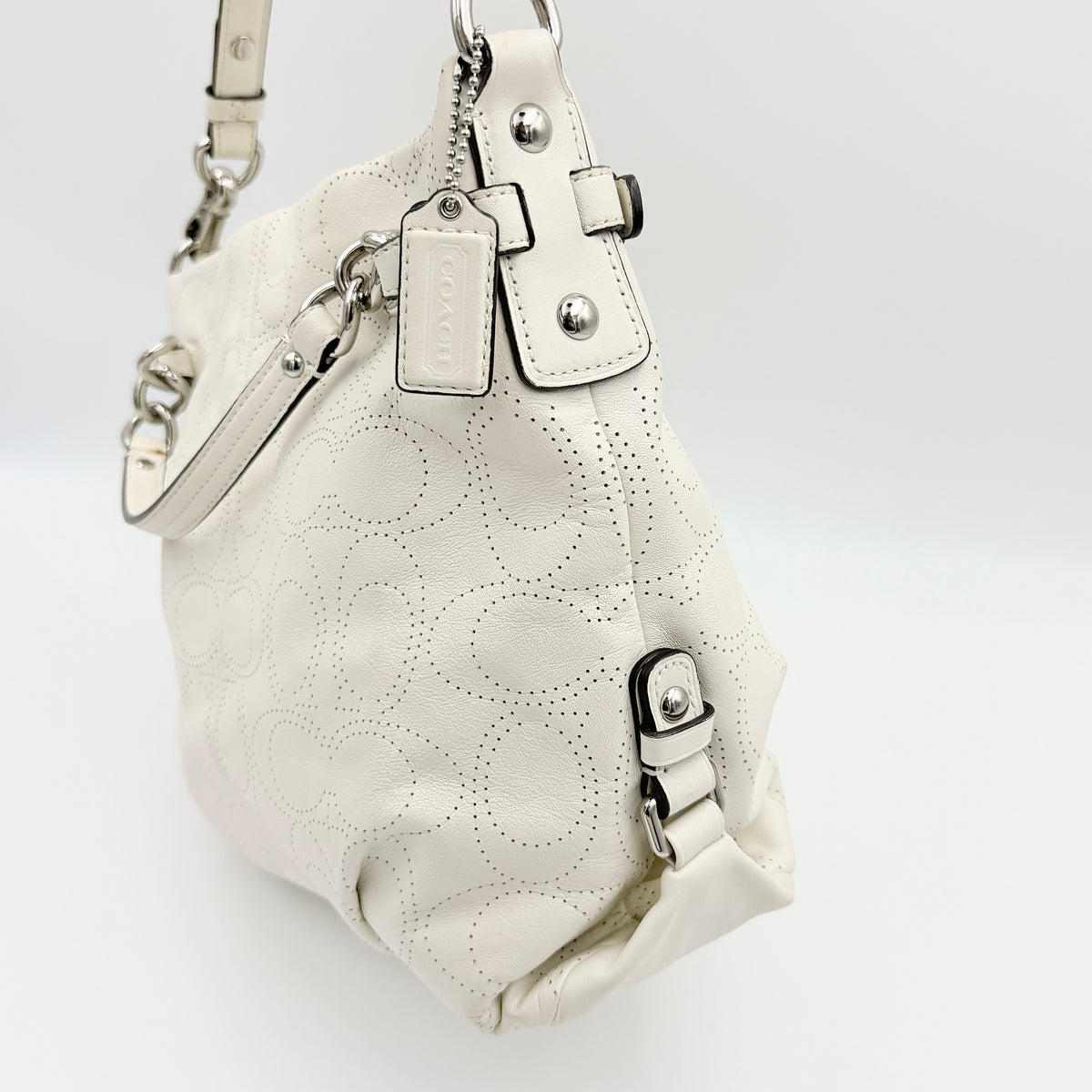 Coach Signature Perforated Brooke Hobo Shoulder Bag Ivory