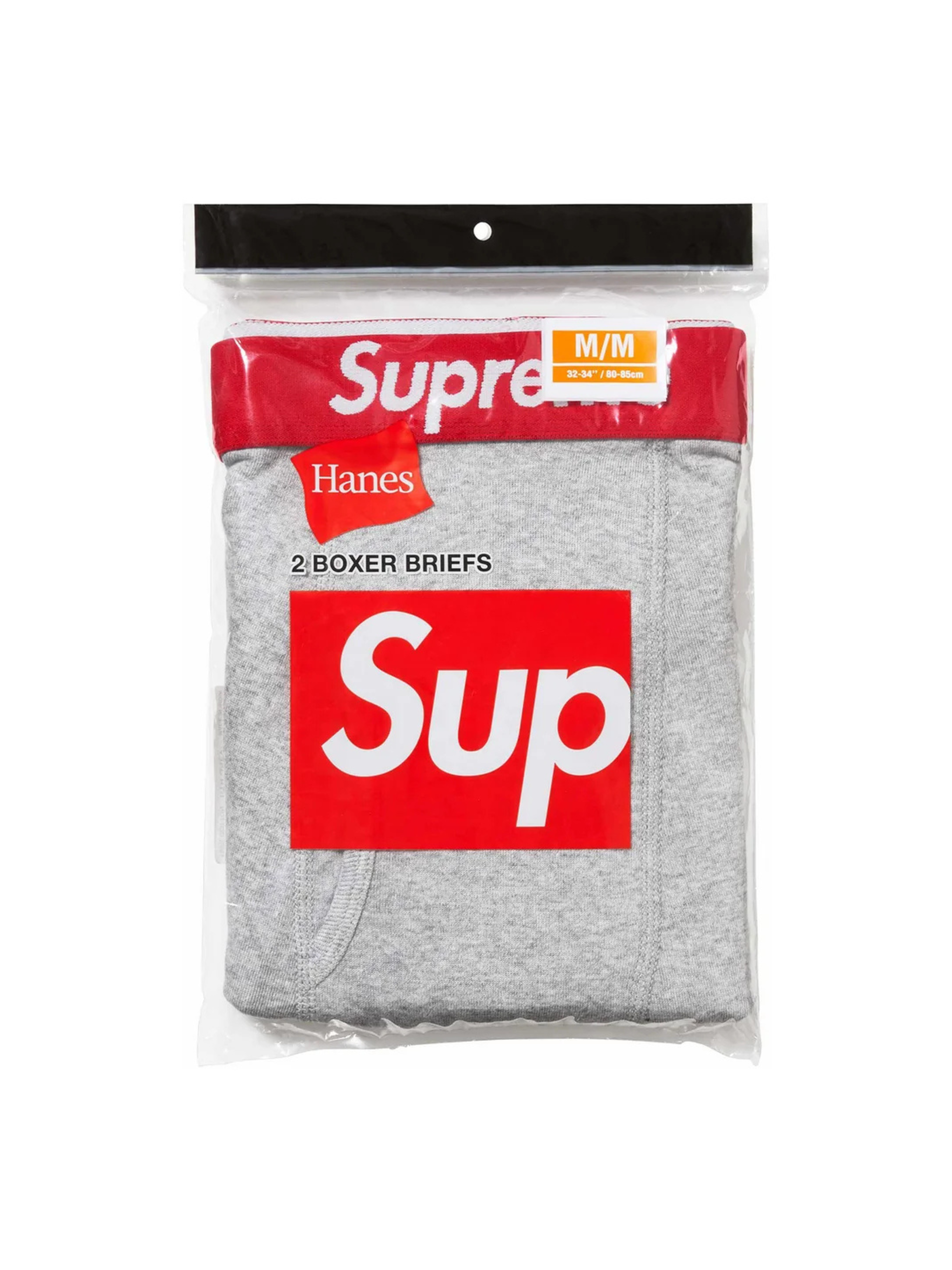Supreme Hanes Boxer Briefs 2-Pack in Heather Grey from SS24, featuring Supreme logo waistband and stretch cotton fit.