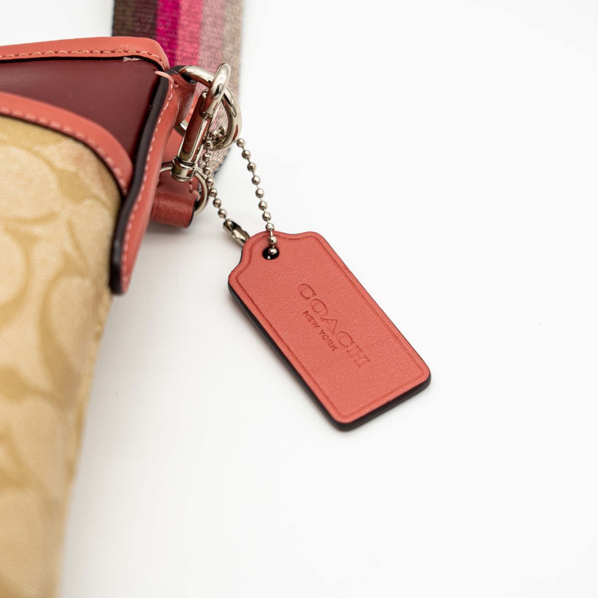 Coach Signature Script File Crossbody Bag Beige/Burgundy