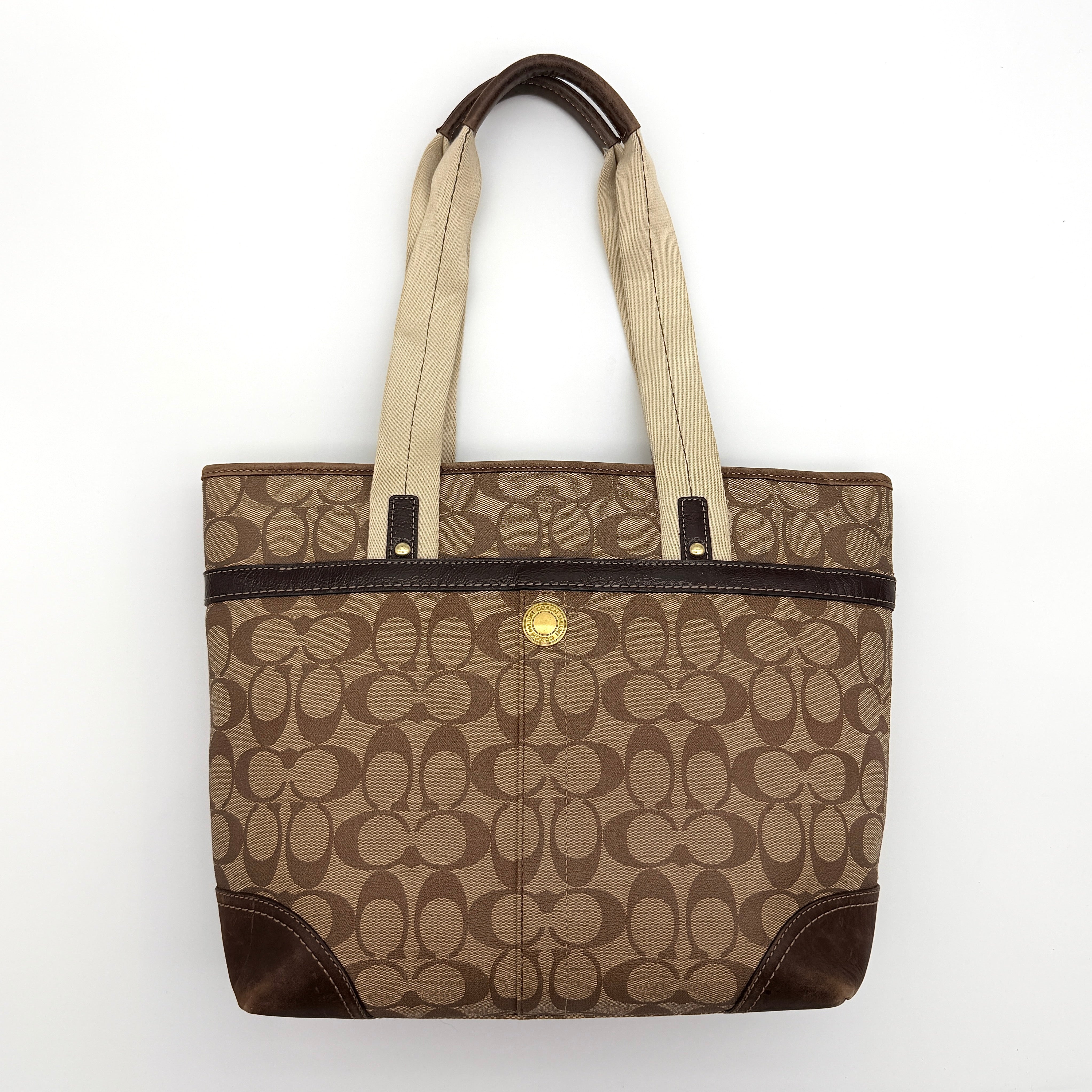 Coach Signature Heritage Stripe Tote Bag Beige/Brown