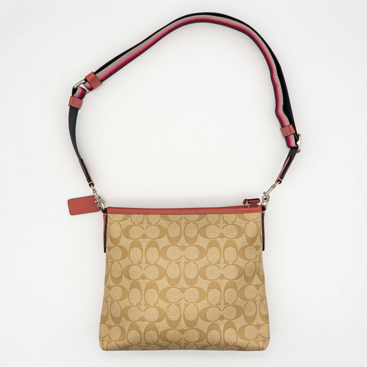 Coach Signature Script File Crossbody Bag Beige/Burgundy