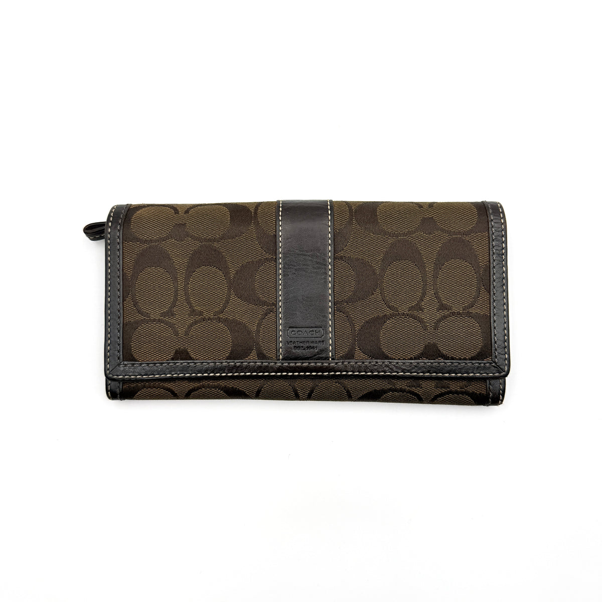 Coach Signature Stripe Long Wallet Dark Brown