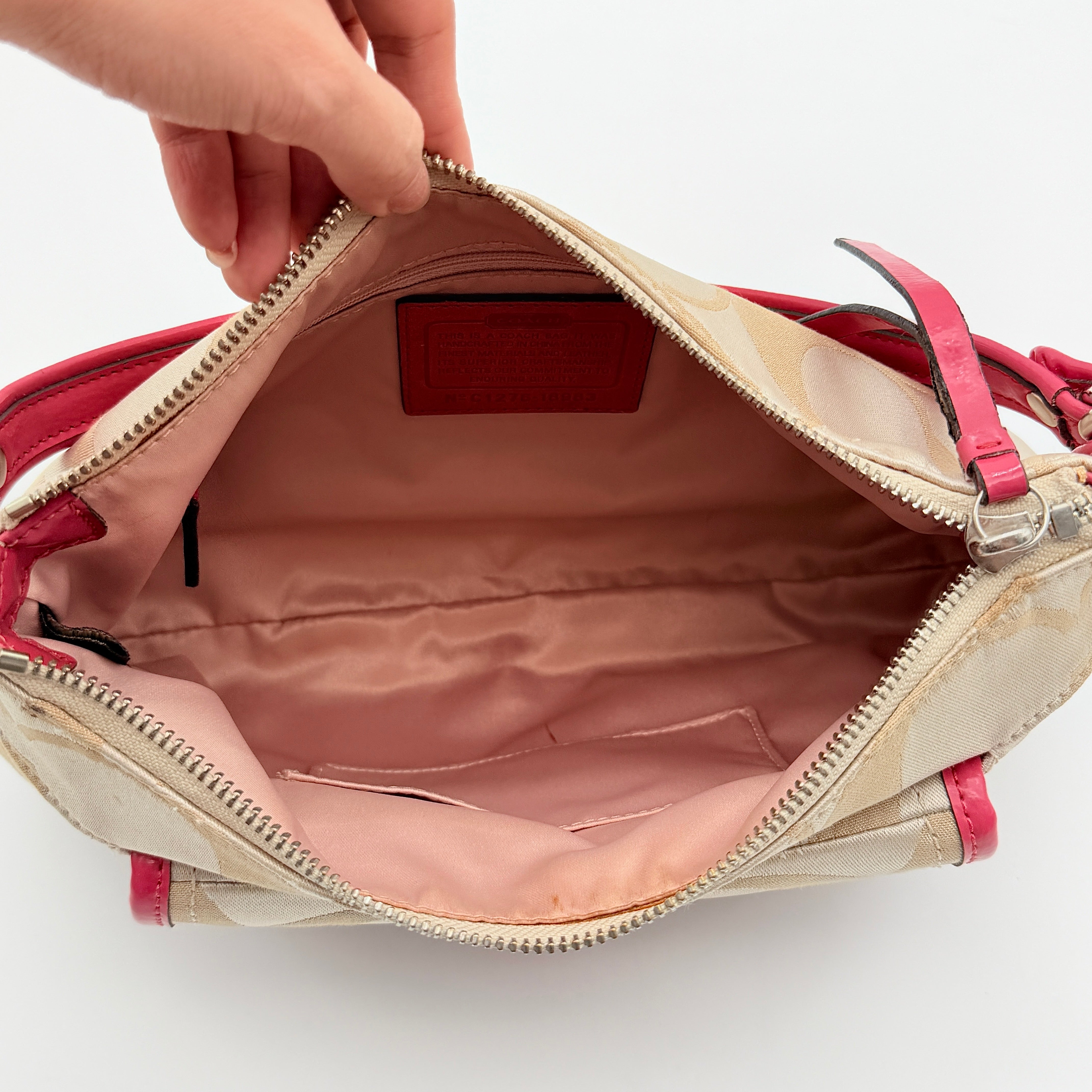 Coach 2Way Signature Shoulder Bag Beige/Pink