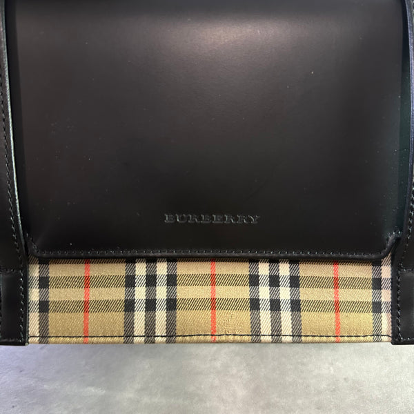 Burberry Nova Check Logo Canvas Leather Handbag