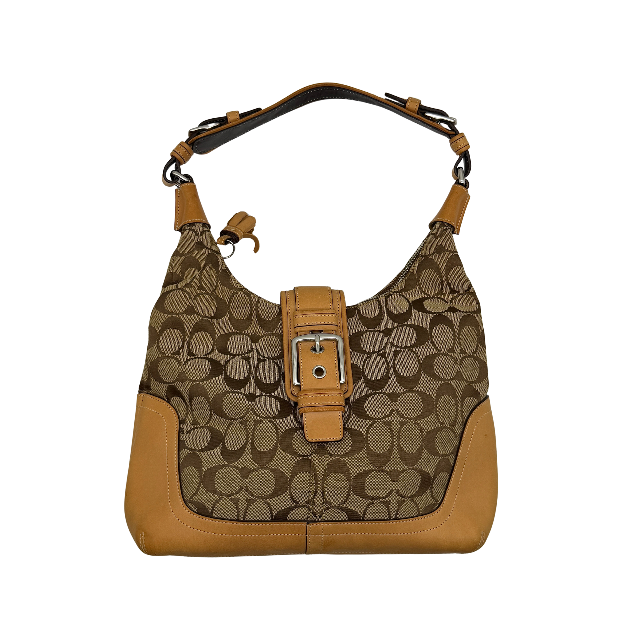 Coach Signature Clip Hamilton Hobo Shoulder Bag Beige