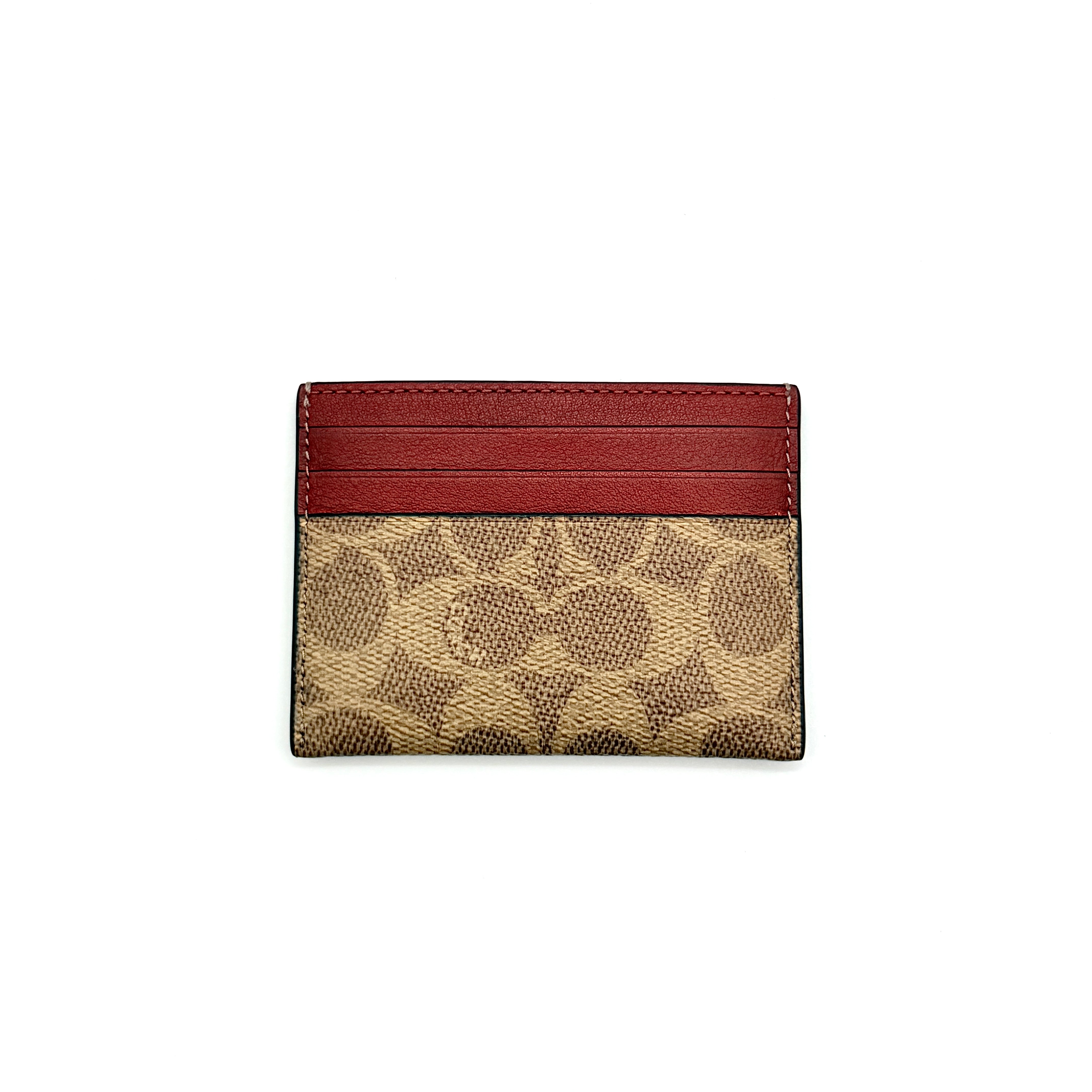 Coach Signature Canvas Slim ID Card Case Tan/Red