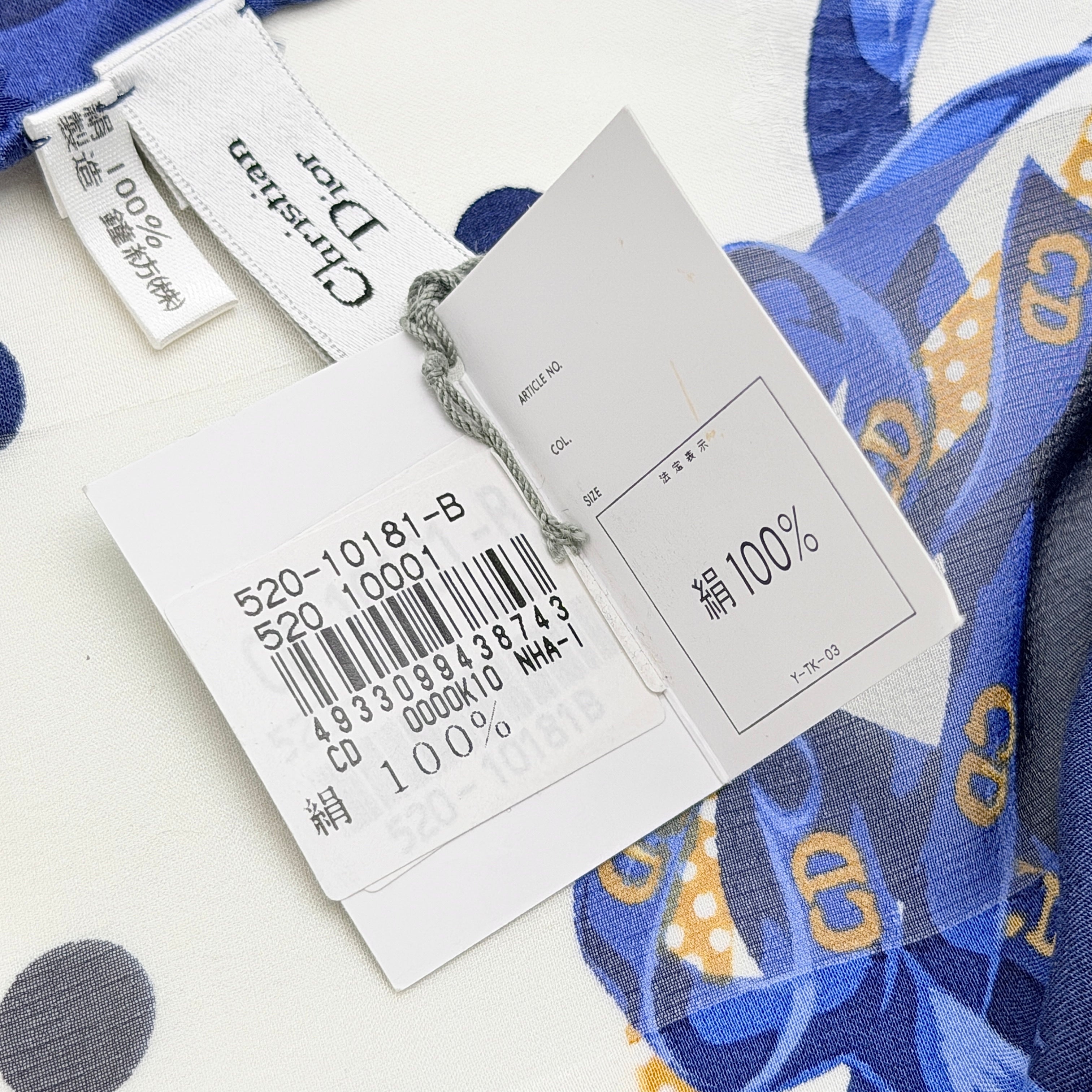 Dior Polka Dot Ribbon Silk Scarf Navy Blue