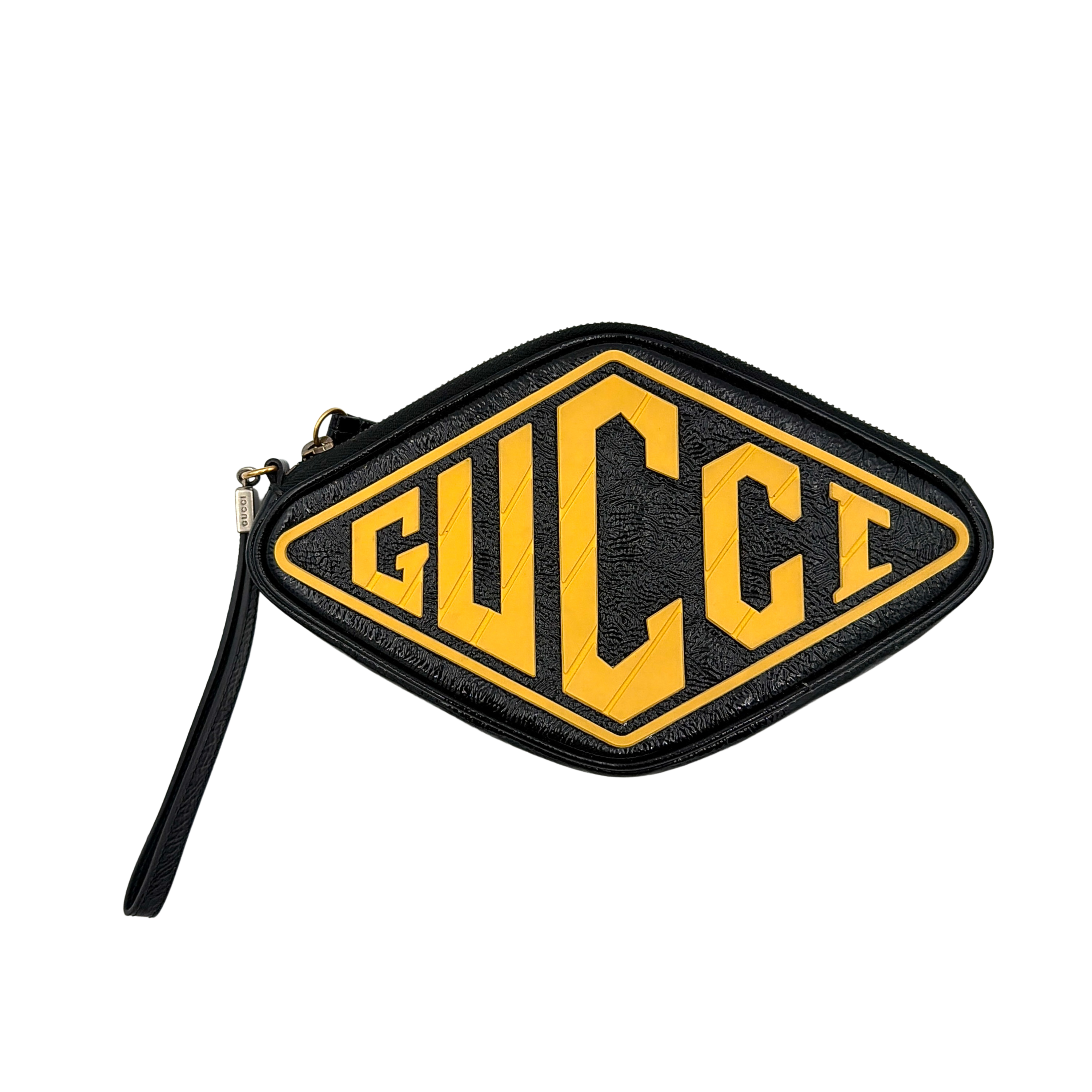 Gucci Game List Logo Patent Wristlet Black/Yellow