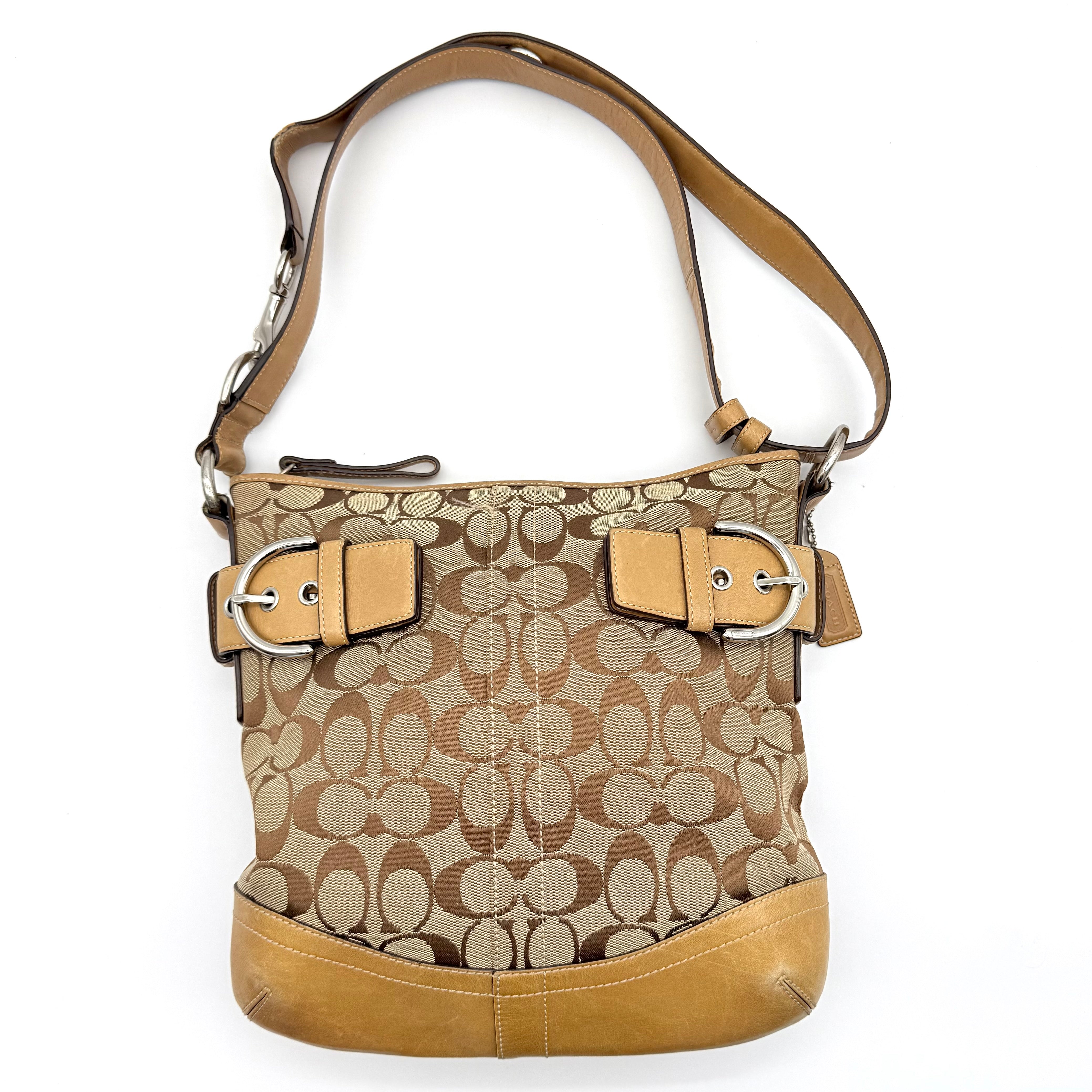 Coach 2Way Signature Canvas Shoulder Bag Beige/Tan