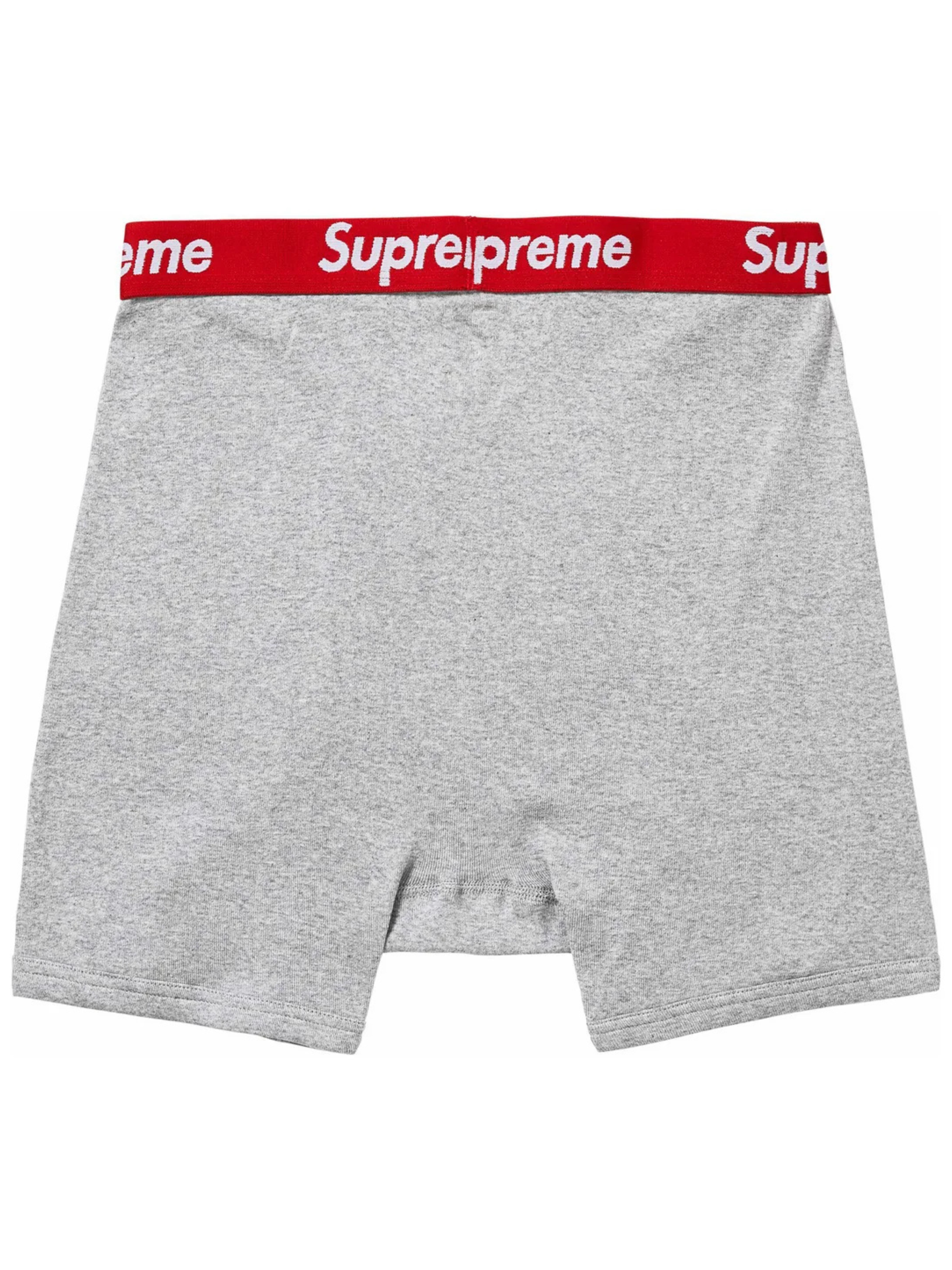 Supreme Hanes Boxer Briefs 2-Pack in Heather Grey from SS24, featuring Supreme logo waistband and stretch cotton fit.