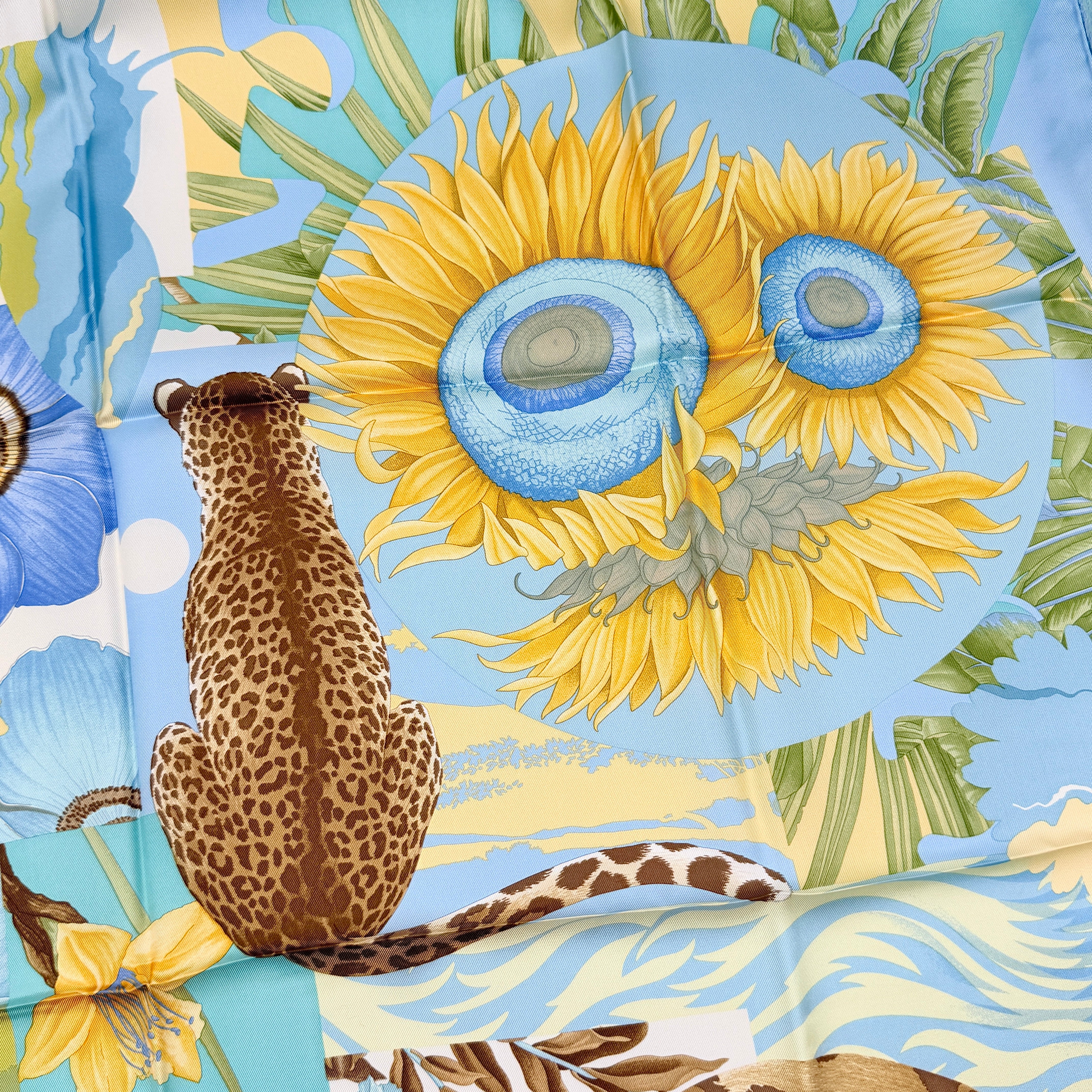 Salvatore Ferragamo Jungle Print Silk Scarf Blue