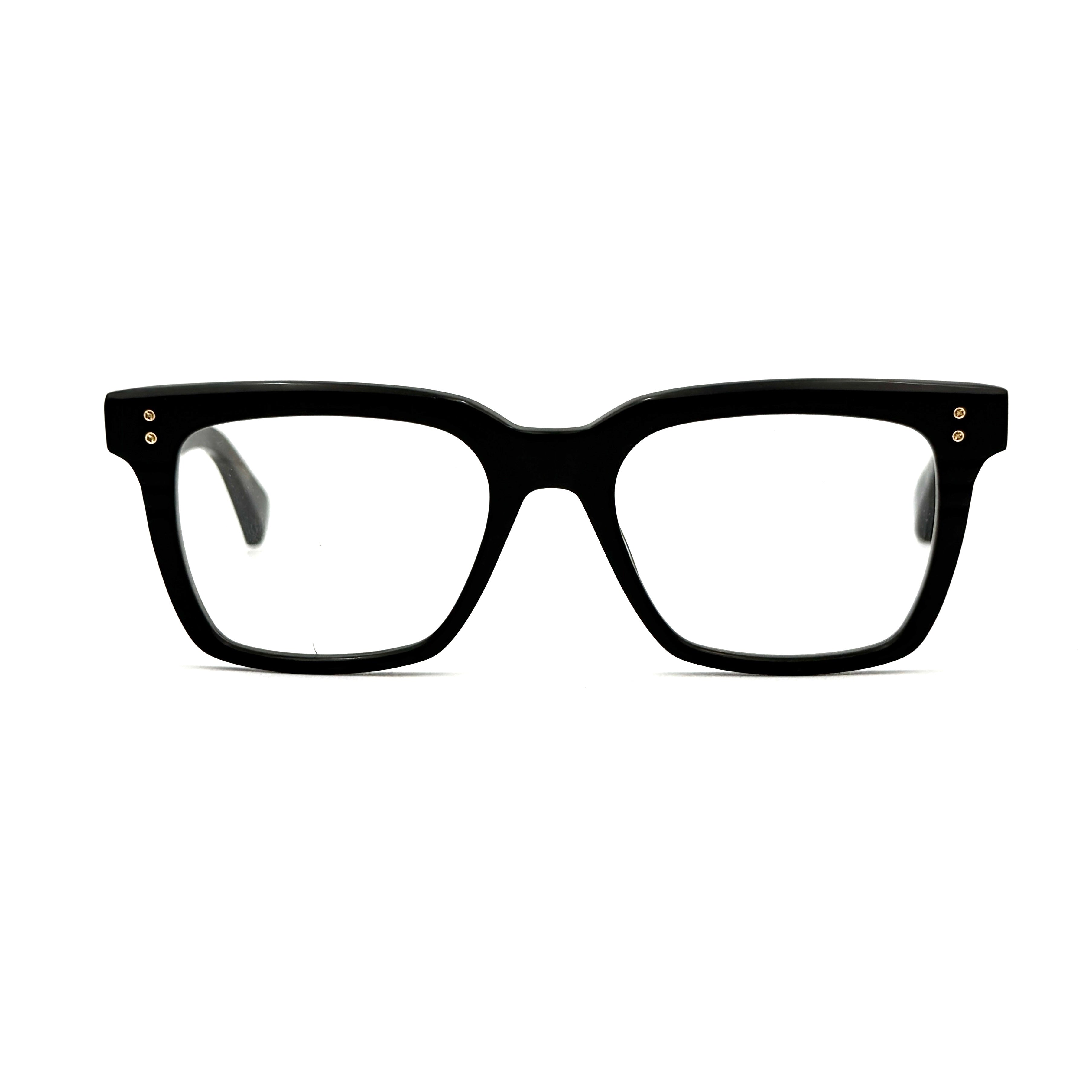 DITA Sequoia DRX-2086 black square-frame sunglasses with gold-tone accents and branded case.