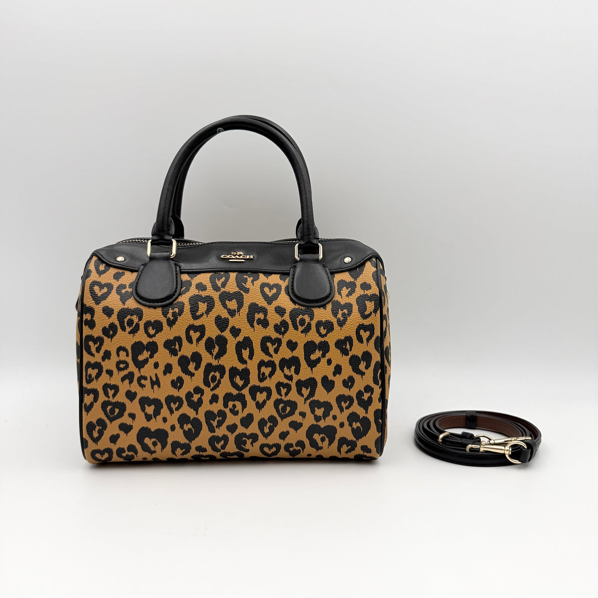 Coach 2Way Wild Heart Leopard Mini Bennett Boston Bag Brown/Black