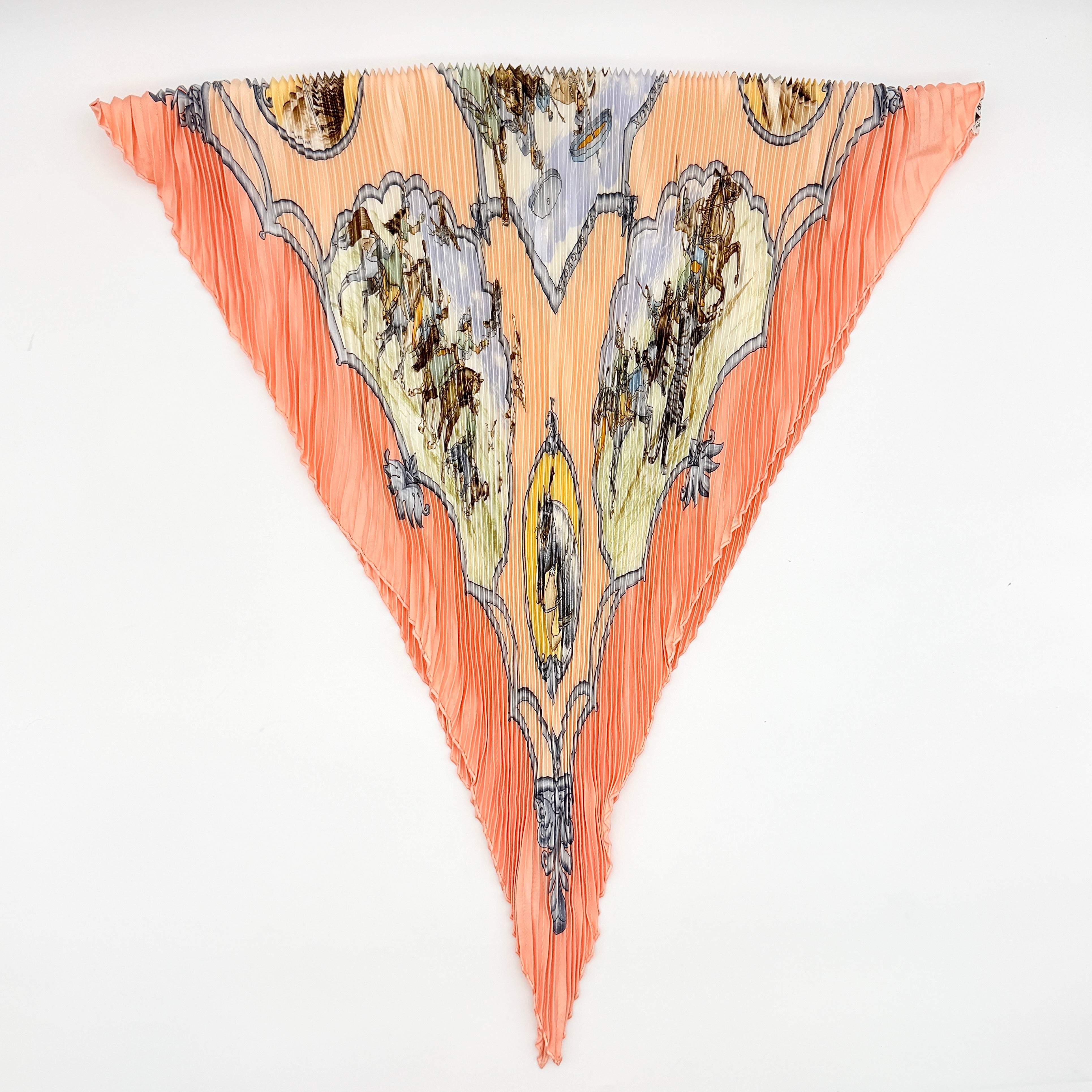 Hermès Les Chevaux Des Moghols Pleated Silk Scarf Pink