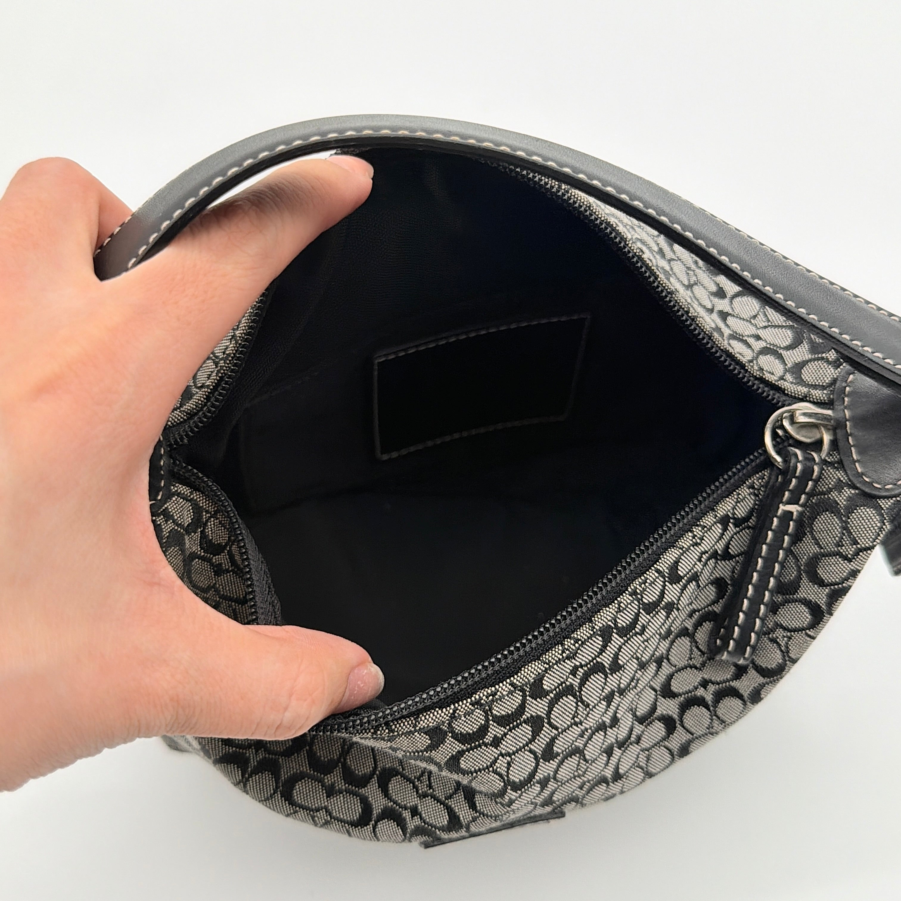 Coach Signature Mini Hobo Shoulder Bag Grey/Black