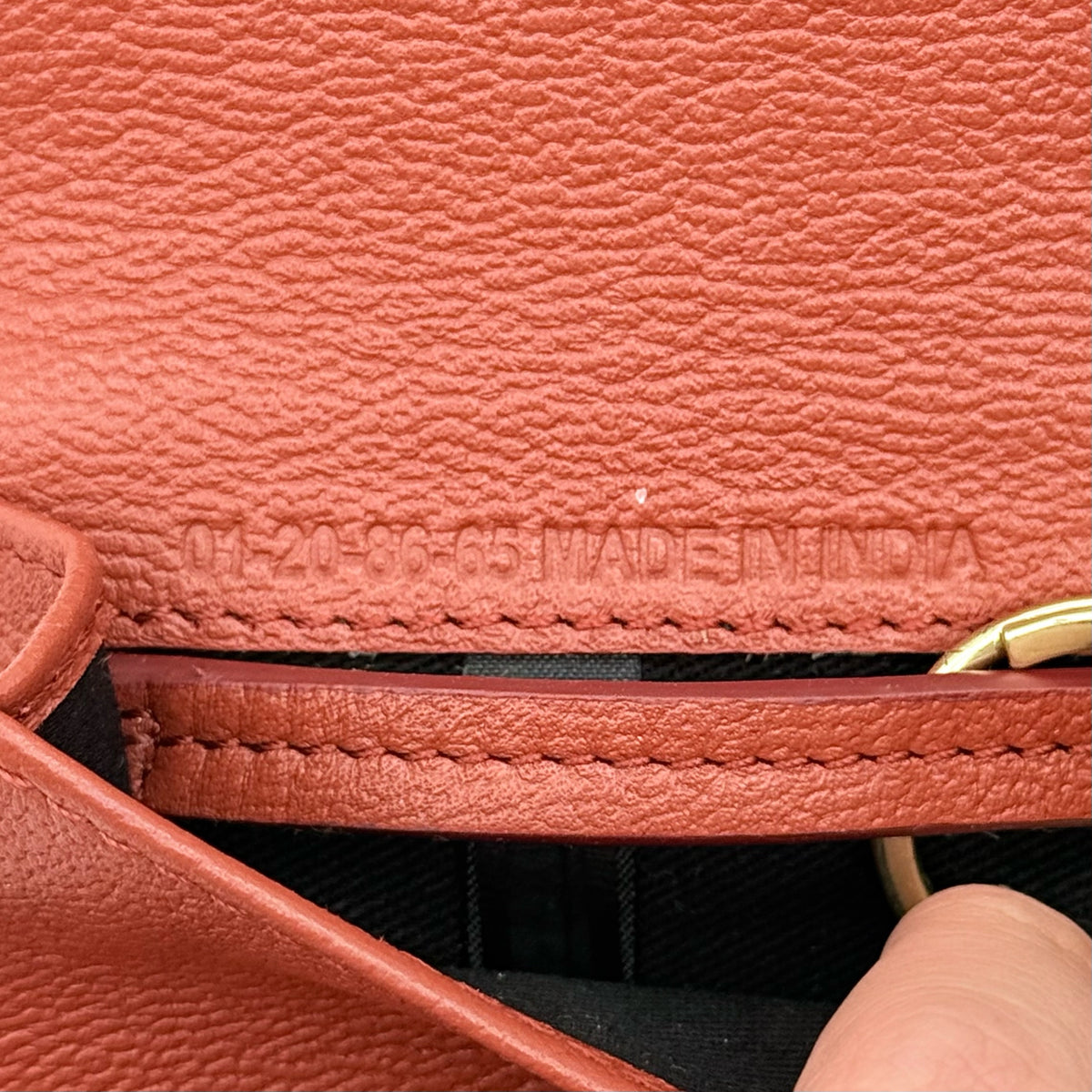 See by Chloé red leather card case with gold-tone ring detail, shown with authenticity card.