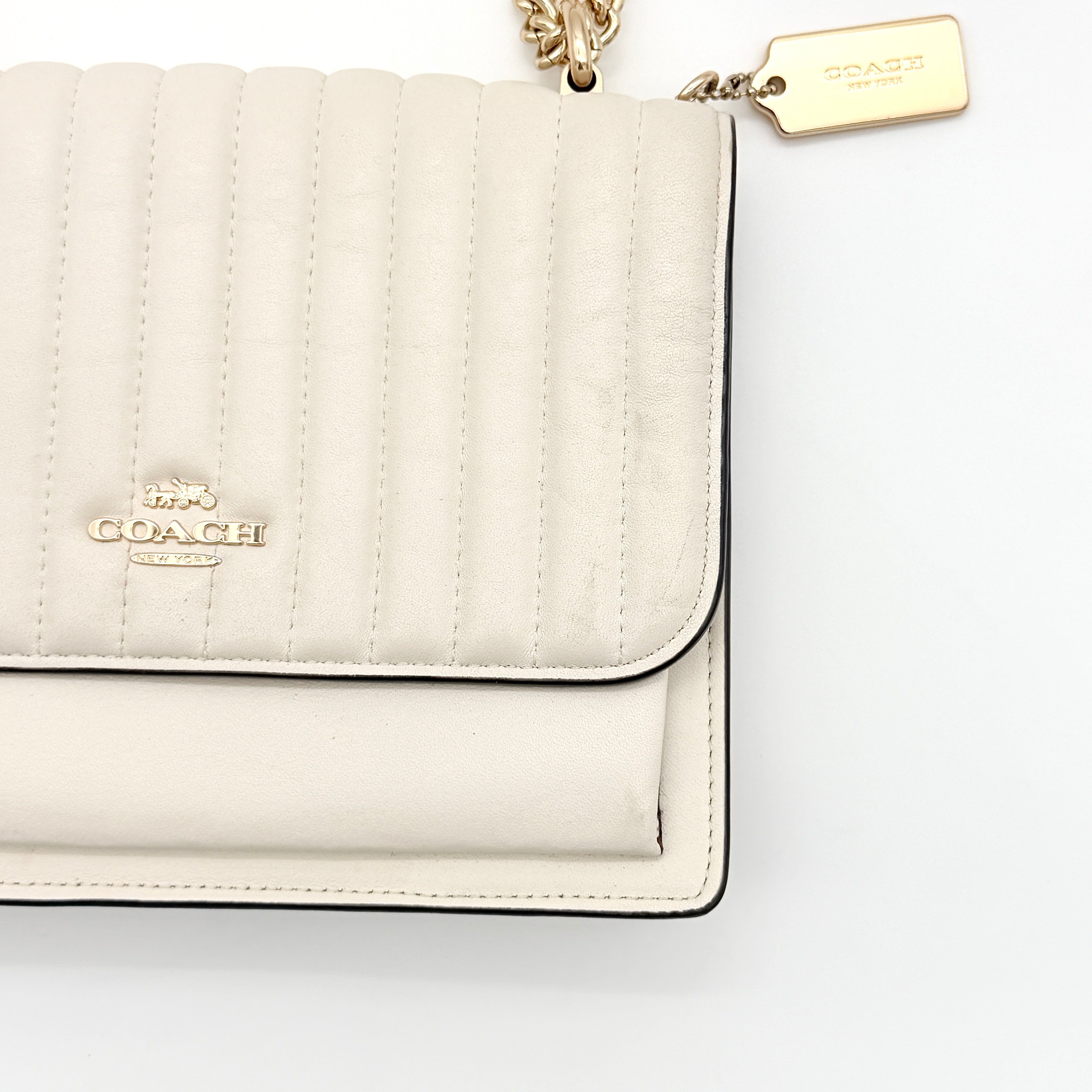 Coach 2Way Klare Linear Quilting Shoulder Bag Cream