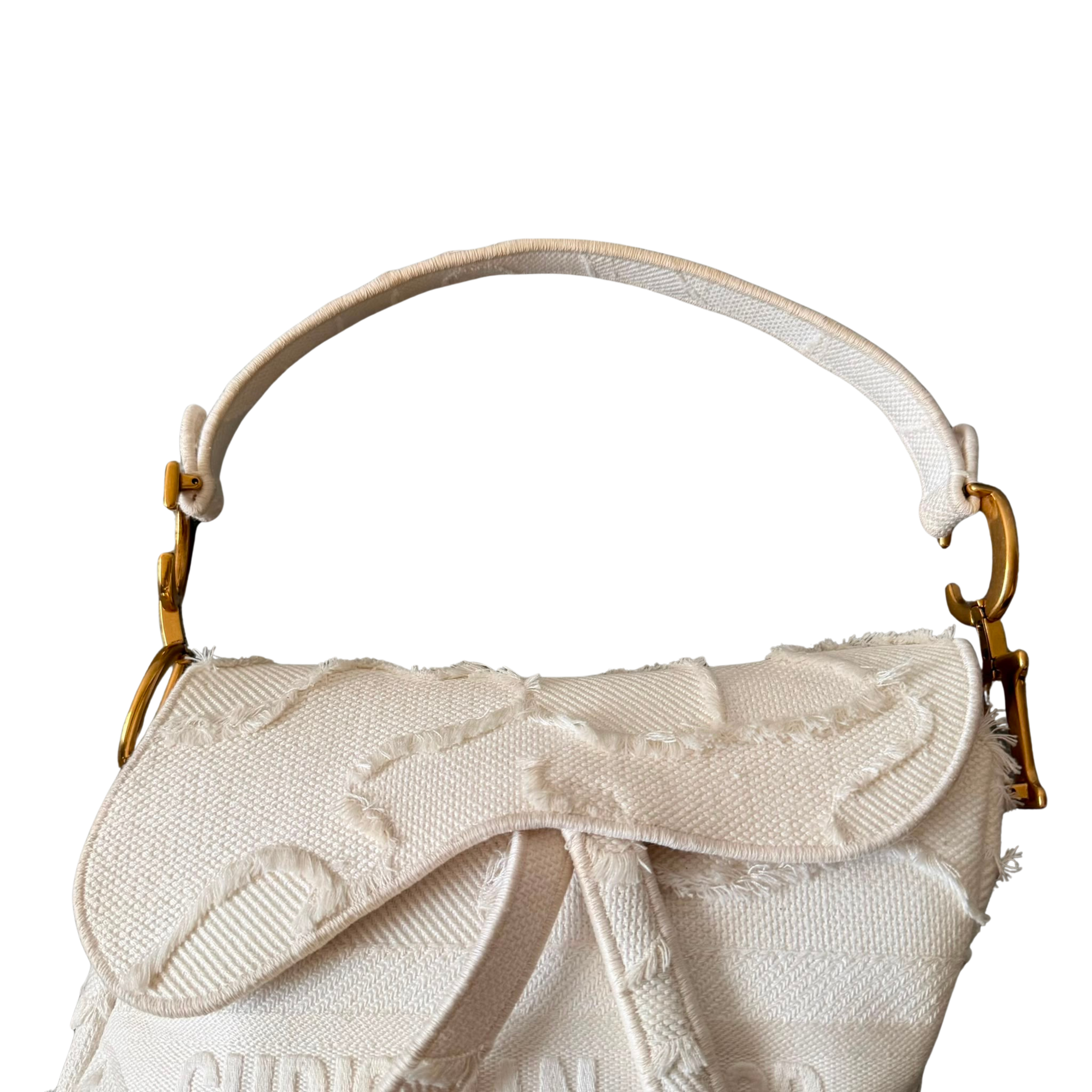 Christian Dior Medium Camouflage Embroidered Saddle Bag White