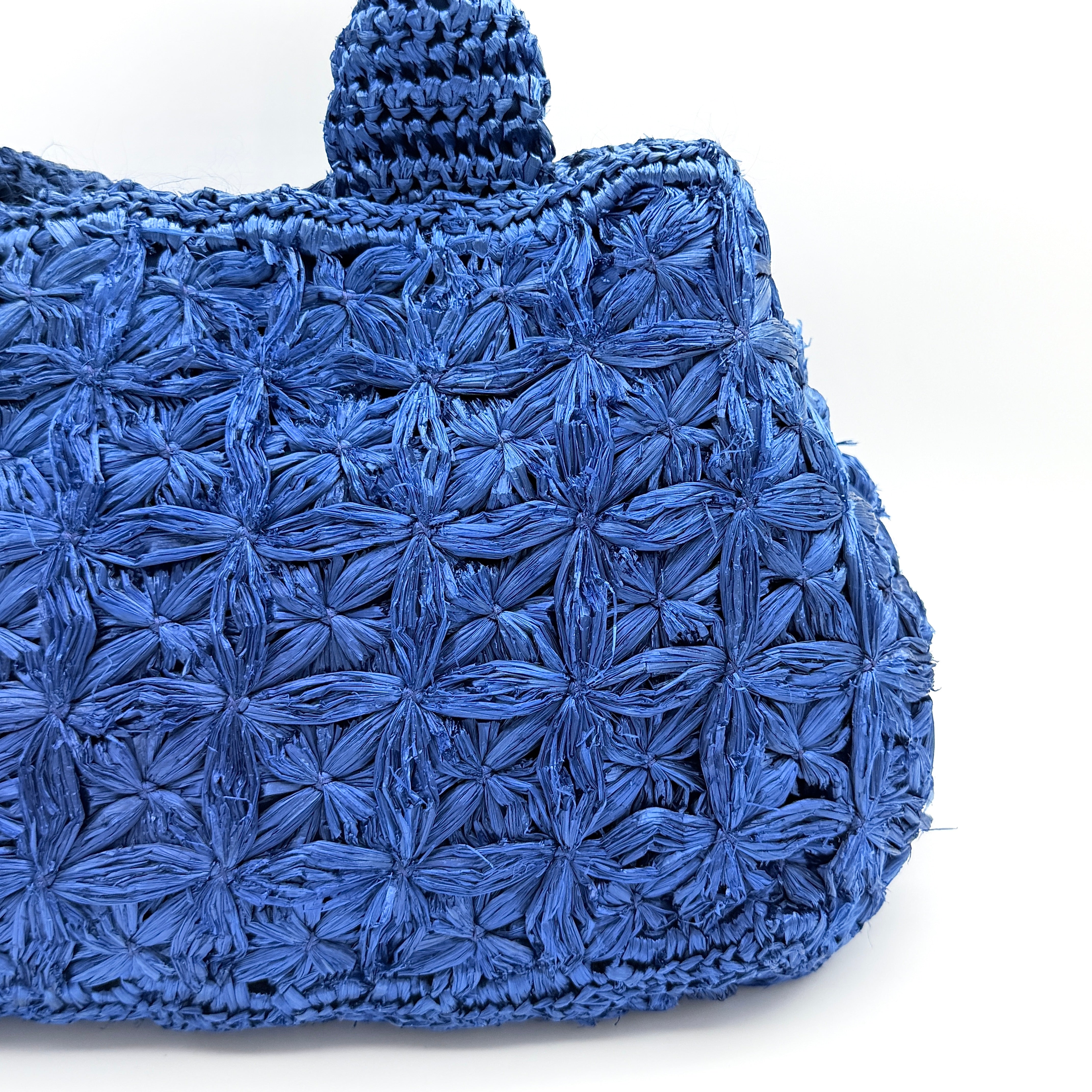 Prada Canapa Crochet Raffia Tote Bag Blue