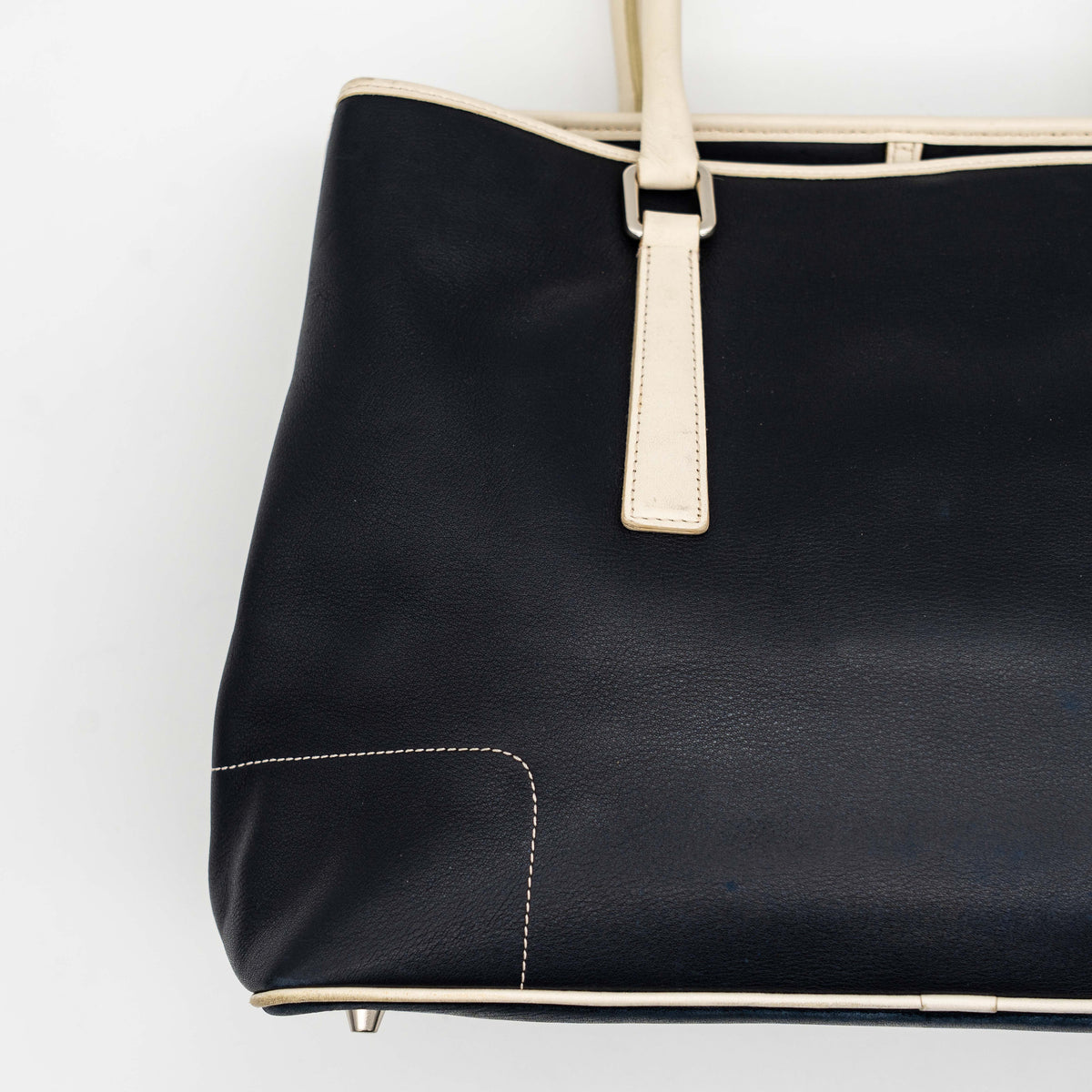 Coach Hampton Leather Shoulder Bag Navy Blue/Ivory