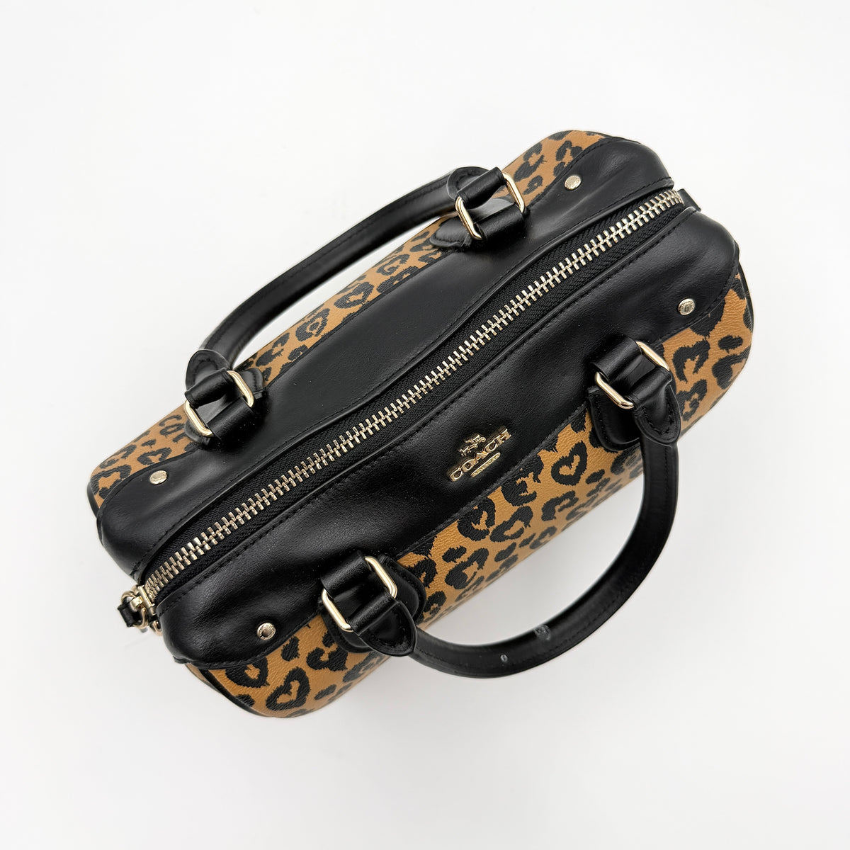Coach 2Way Wild Heart Leopard Mini Bennett Boston Bag Brown/Black