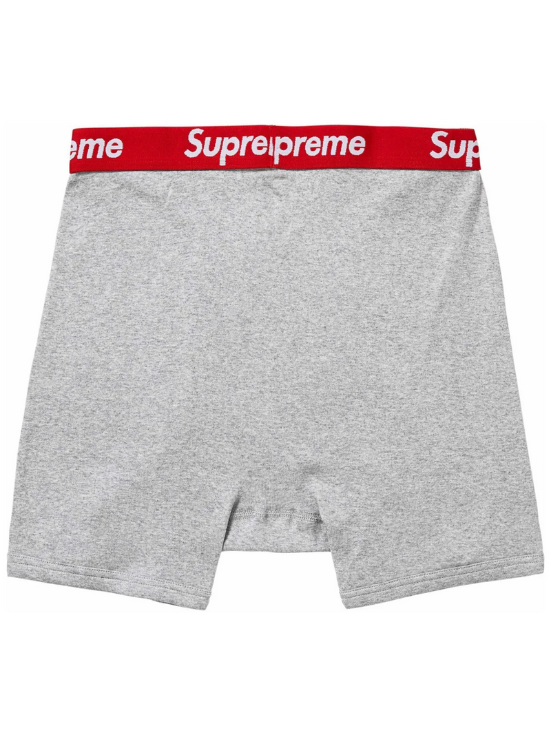 Supreme Hanes Boxer Briefs 2-Pack in Heather Grey from SS24, featuring Supreme logo waistband and stretch cotton fit.