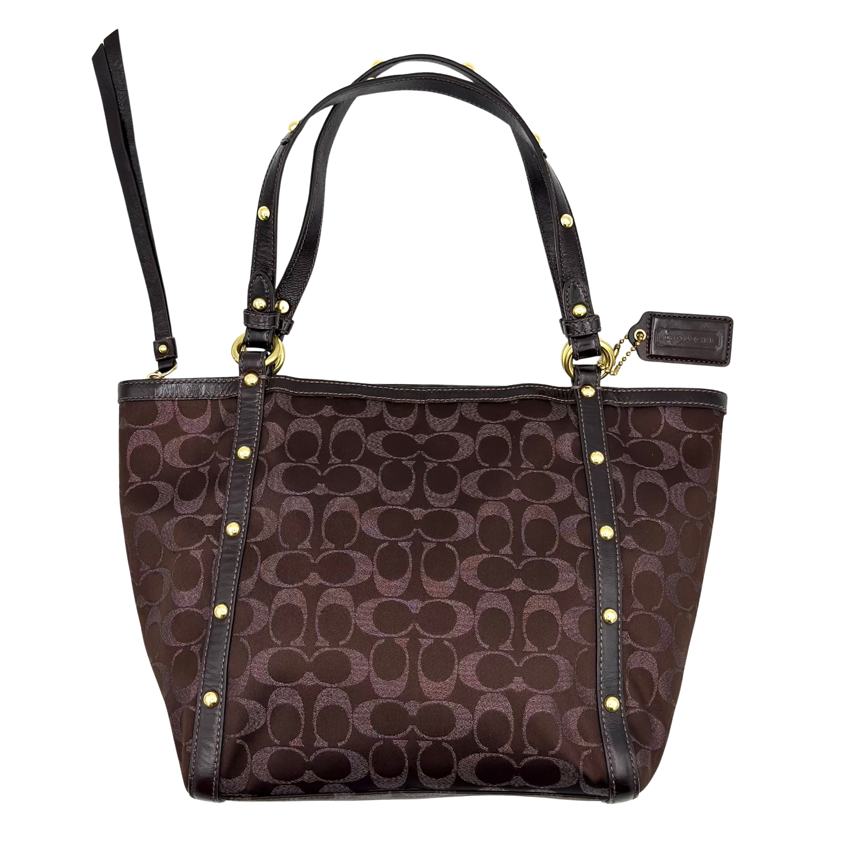 Coach Signature Canvas Studded Tote Bag Brown