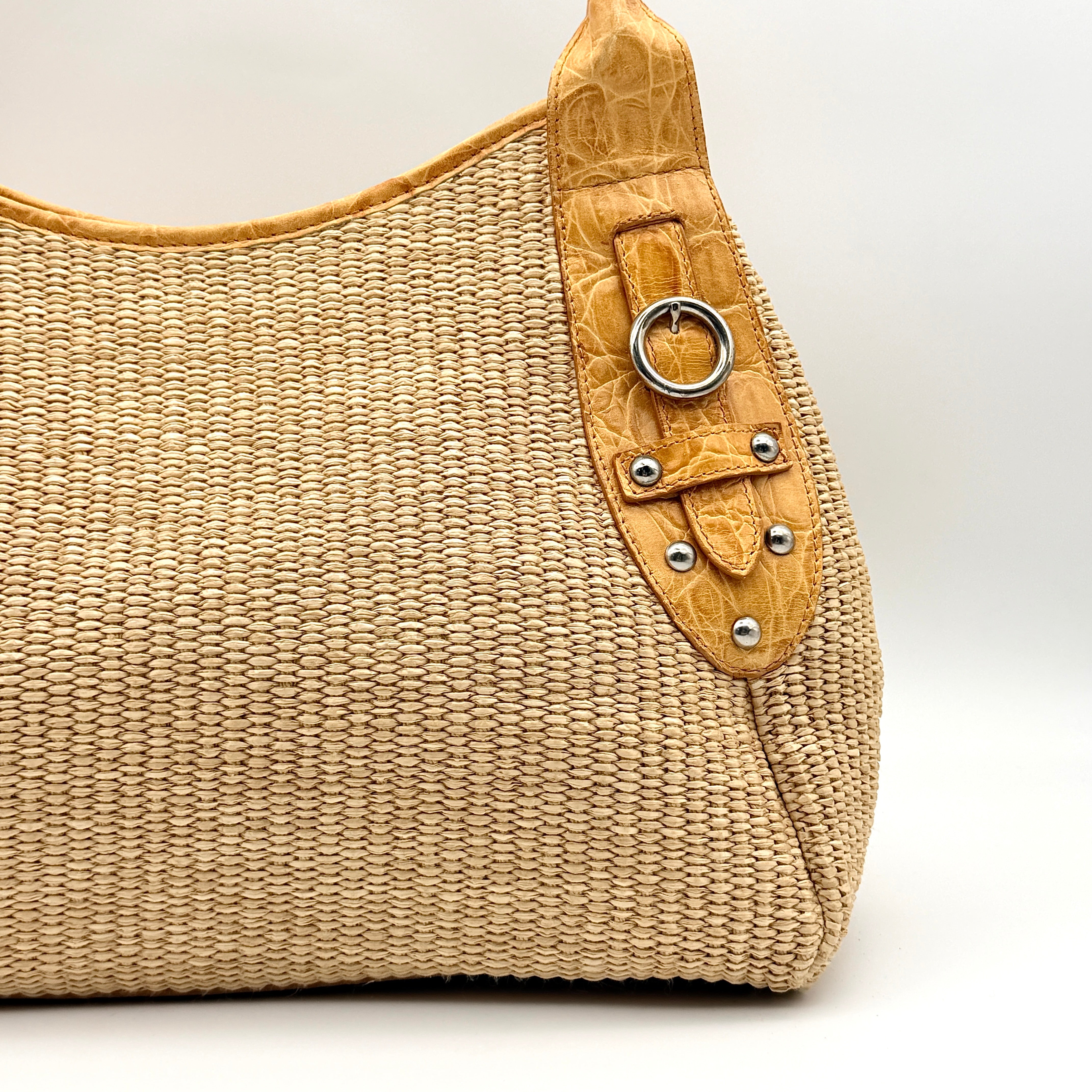 Furla Raffia Leather Tote Bag Tan