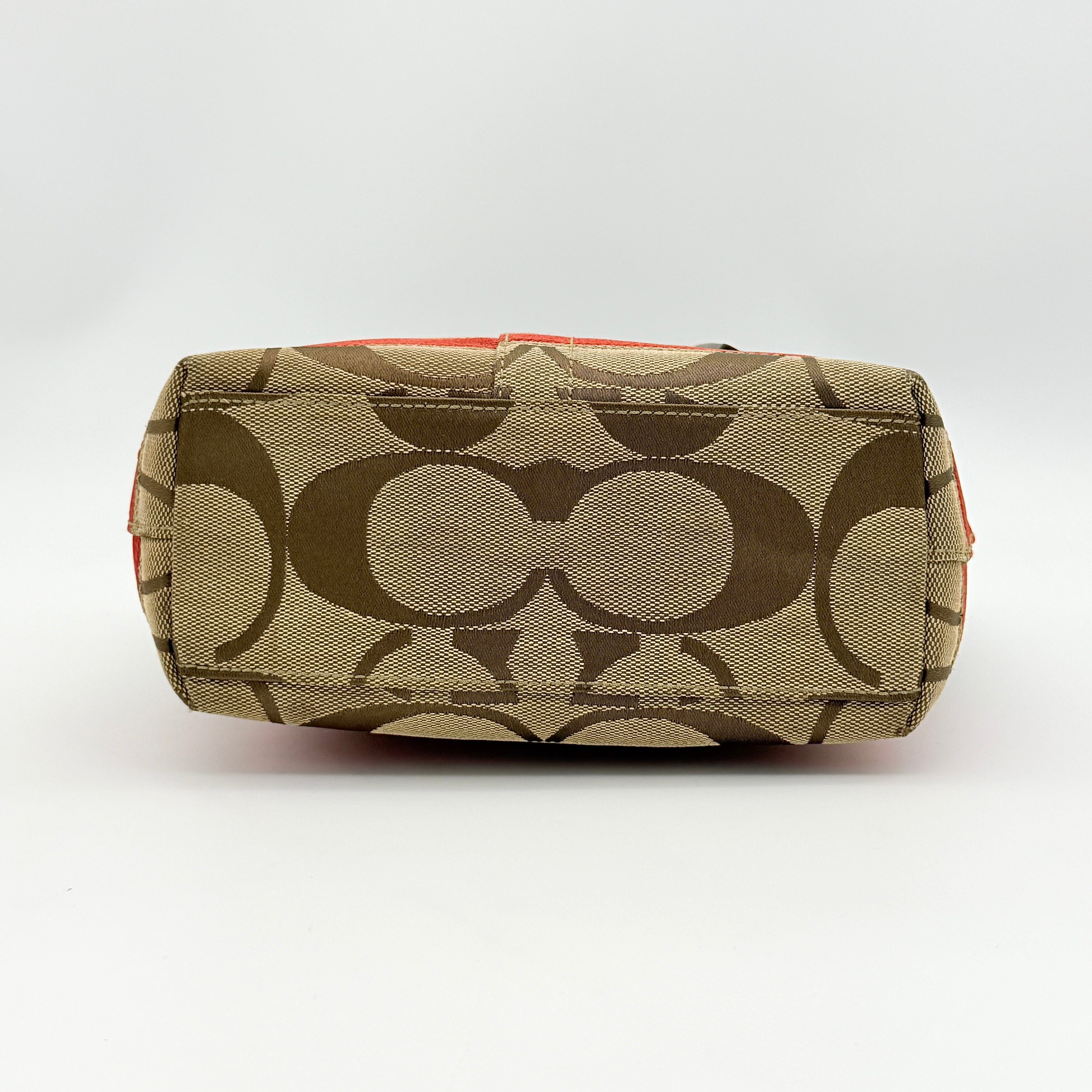 Coach Signature Stripe Tote Bag Beige/Red