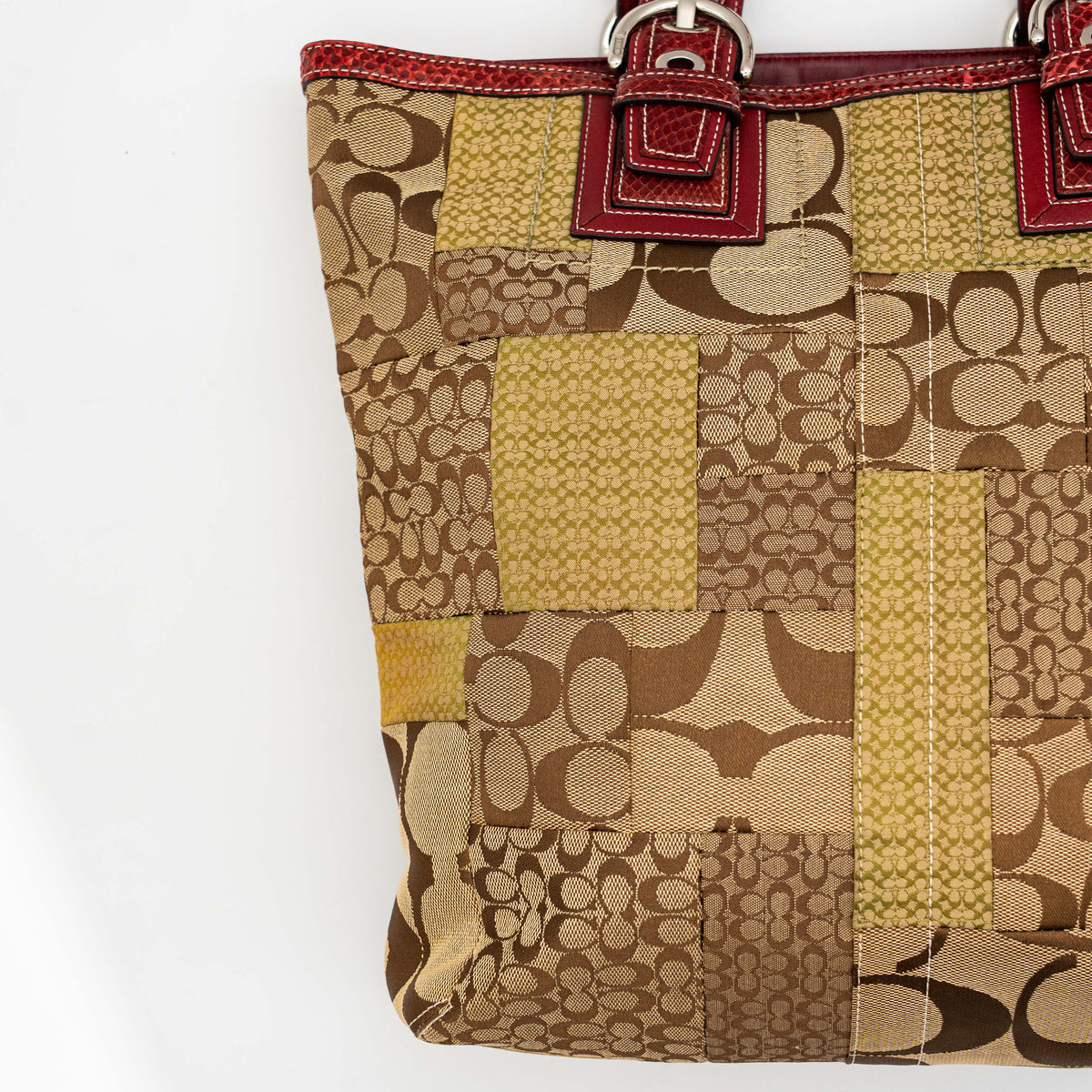 Coach Signature Patchwork Tote Bag Brown/Red