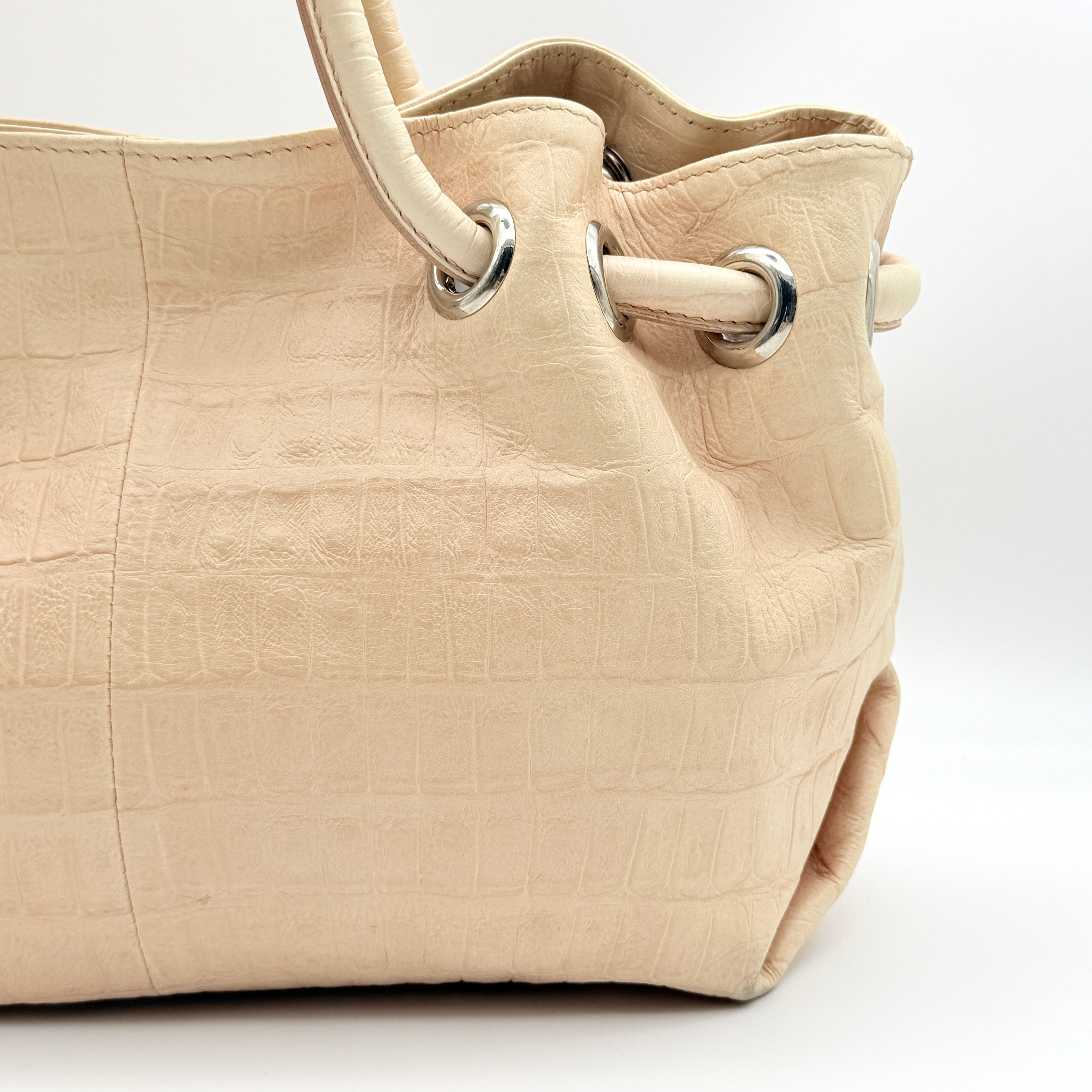Furla Croc Embossed Leather Handbag Beige