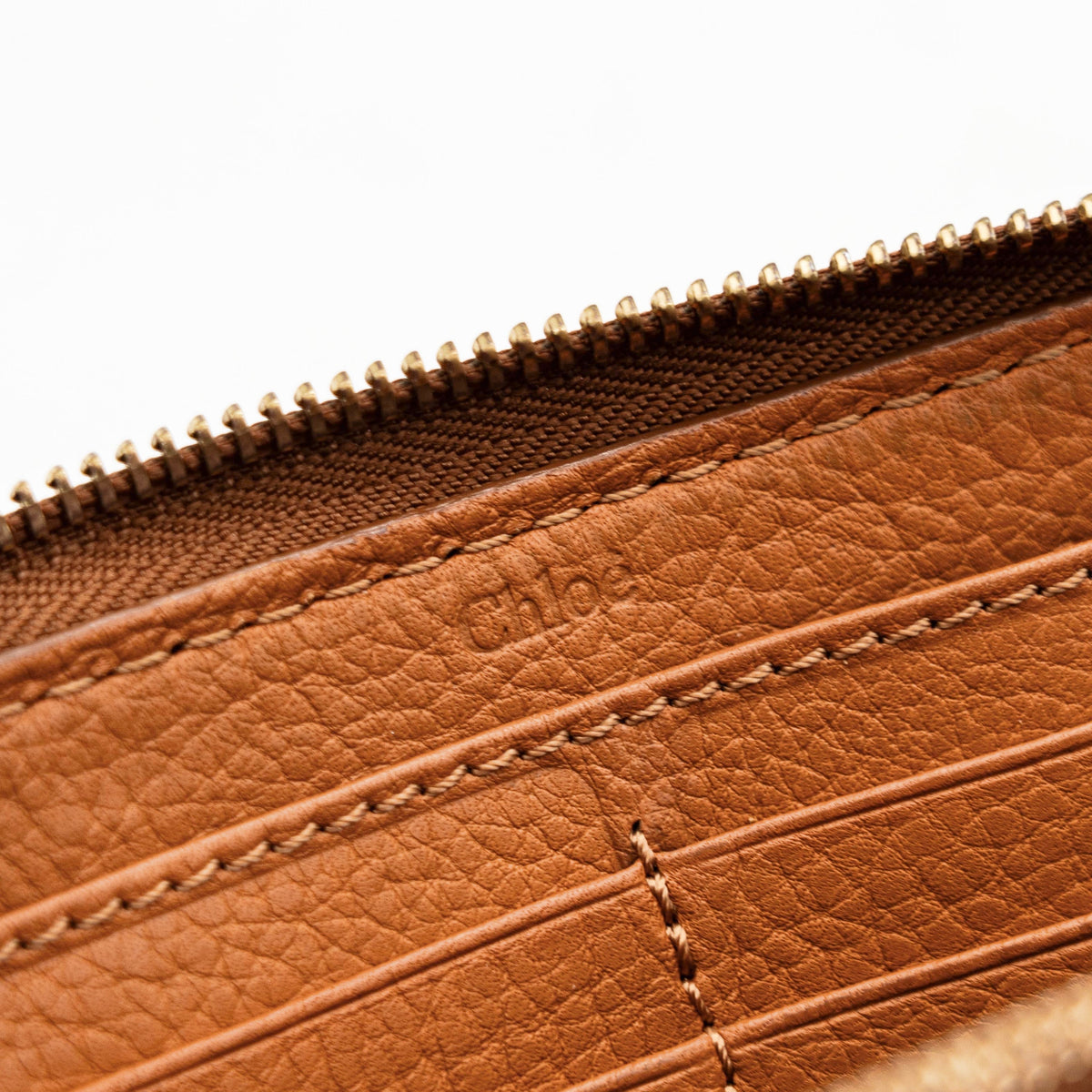Chloé Marcie Leather Zip Wallet Tan
