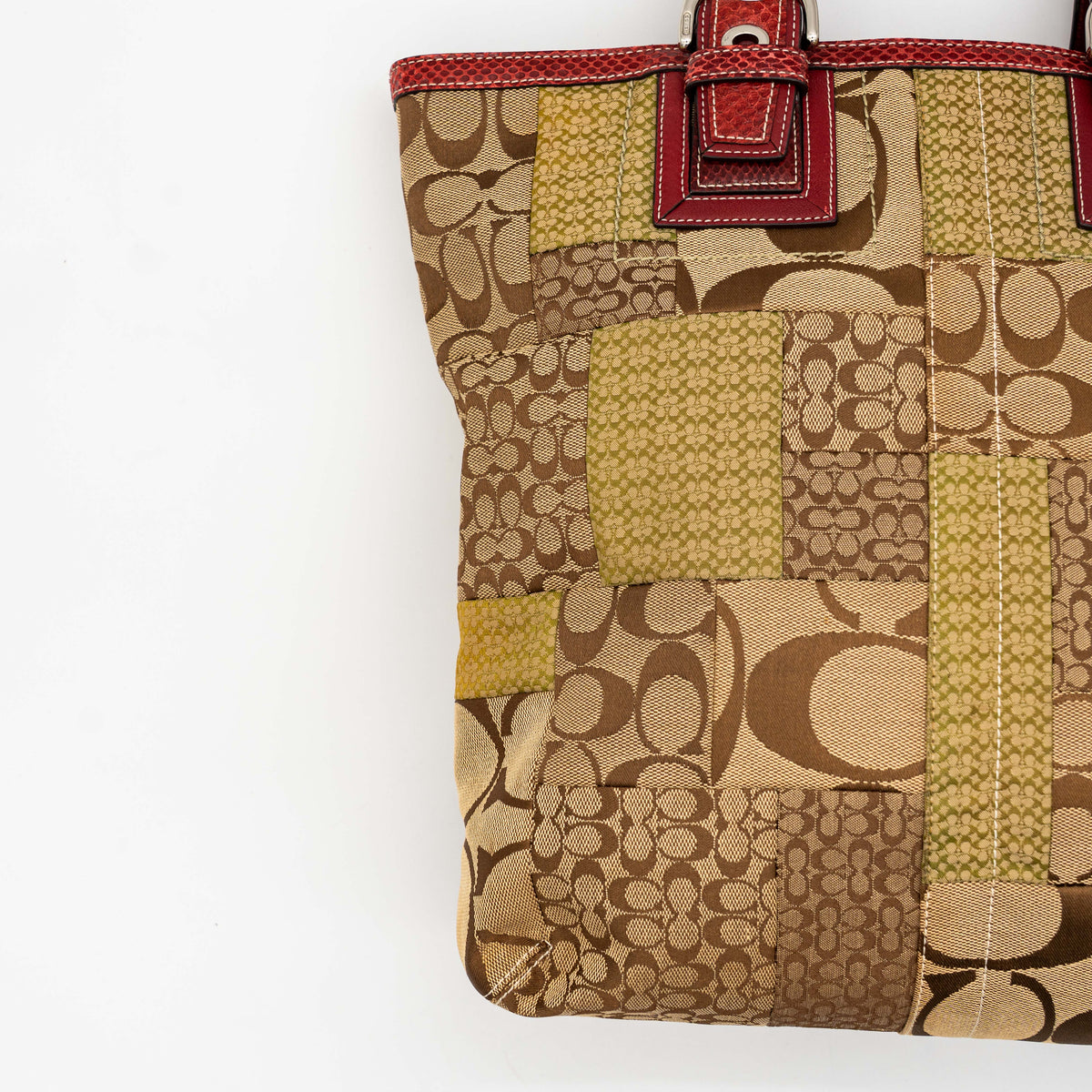 Coach Signature Patchwork Tote Bag Brown/Red
