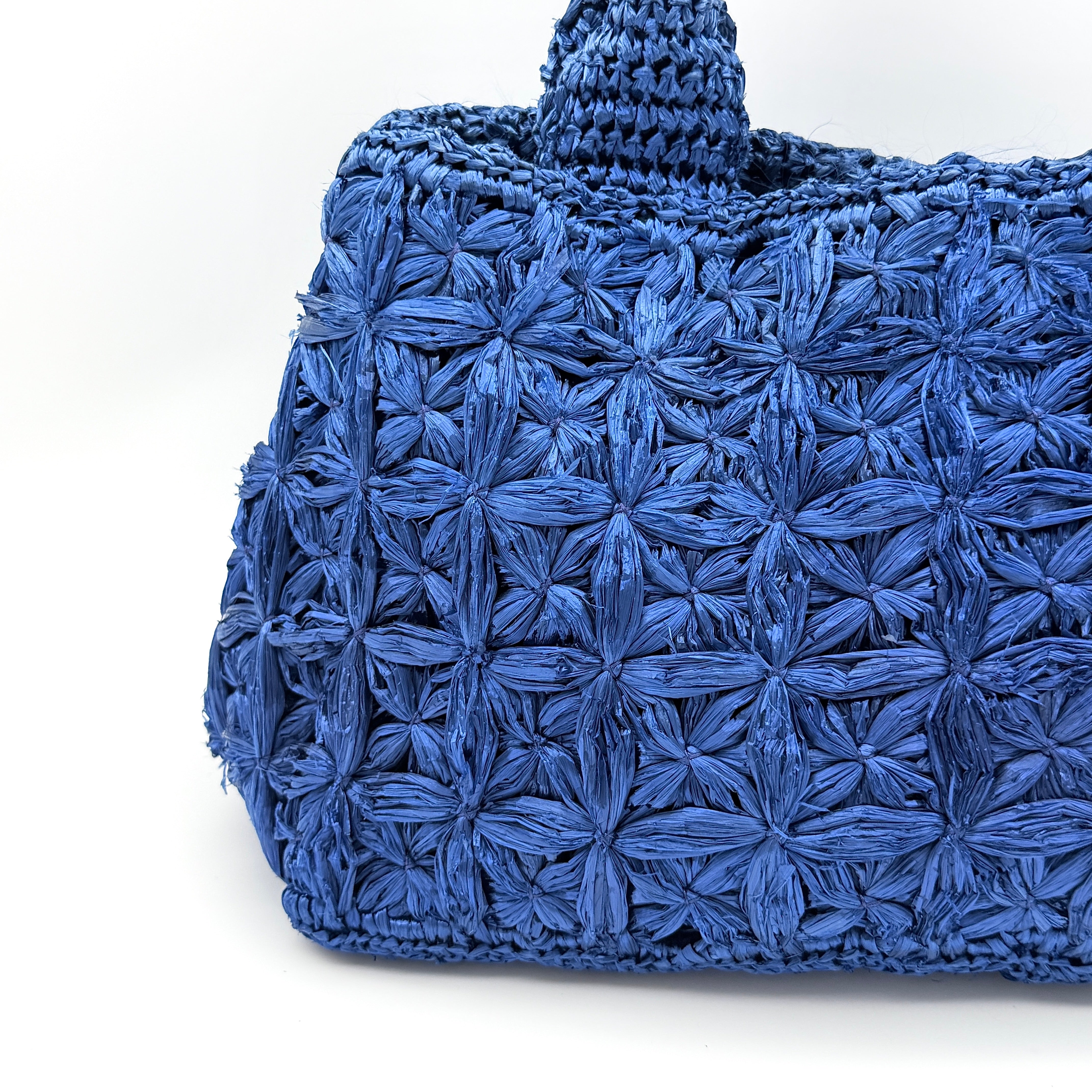 Prada Canapa Crochet Raffia Tote Bag Blue