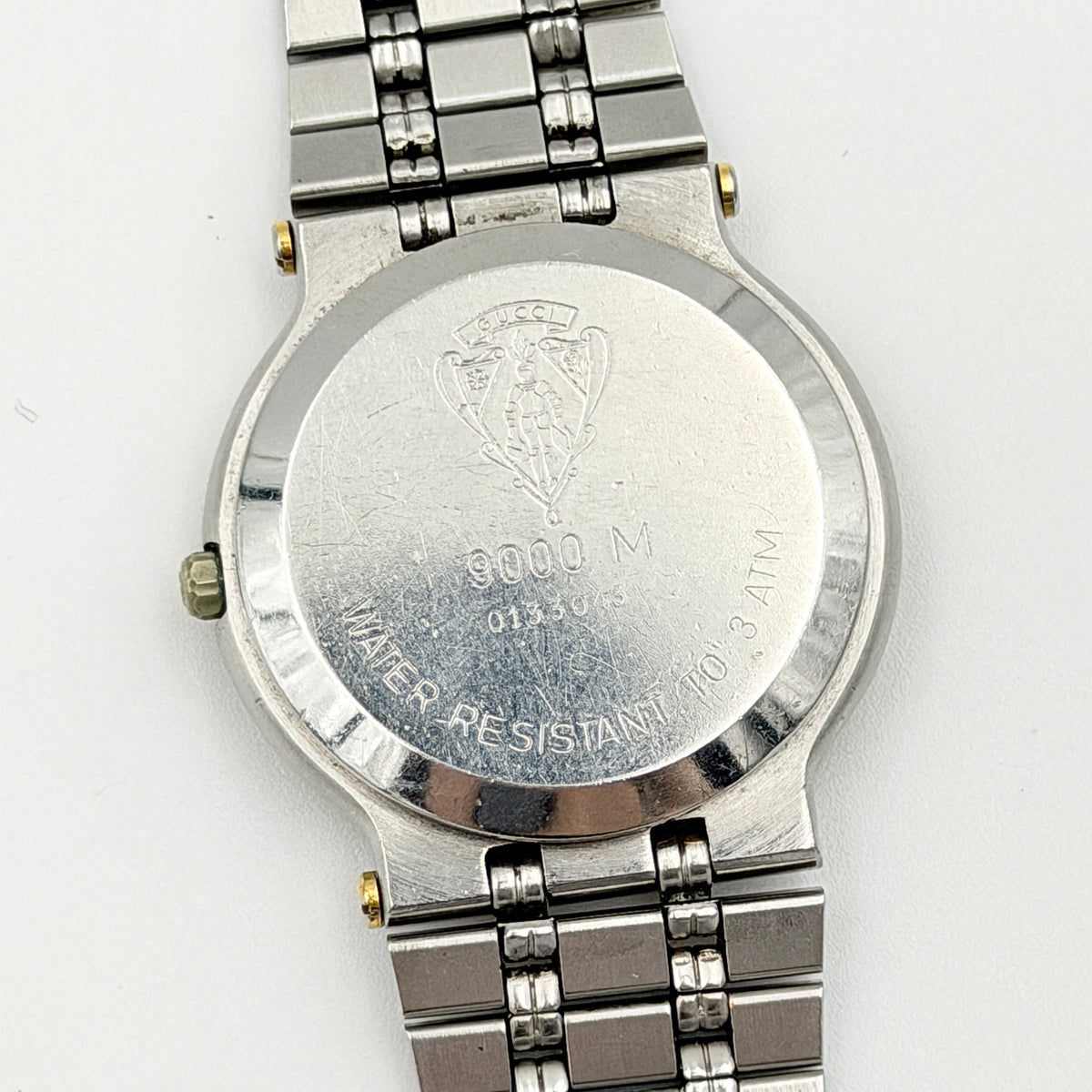 Gucci 9000M Black Dial Stainless Steel Watch Gold/Silver