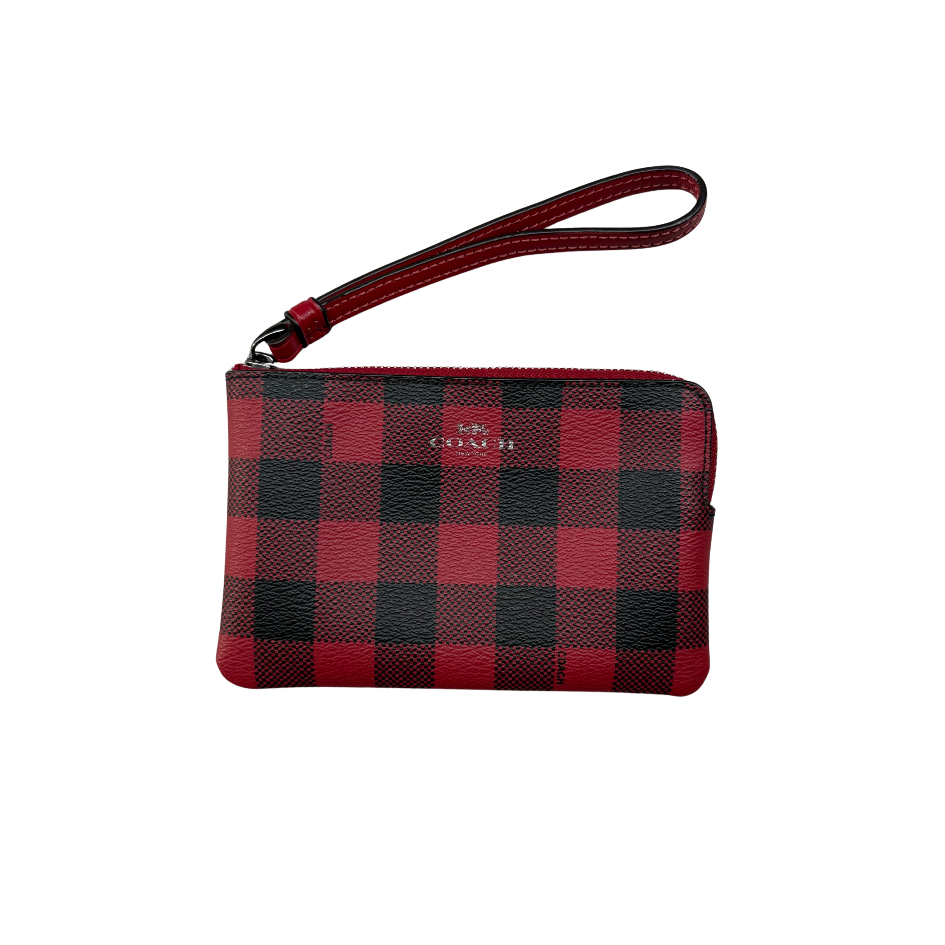 Coach Buffalo Plaid Print Zip Wristlet Red/Black