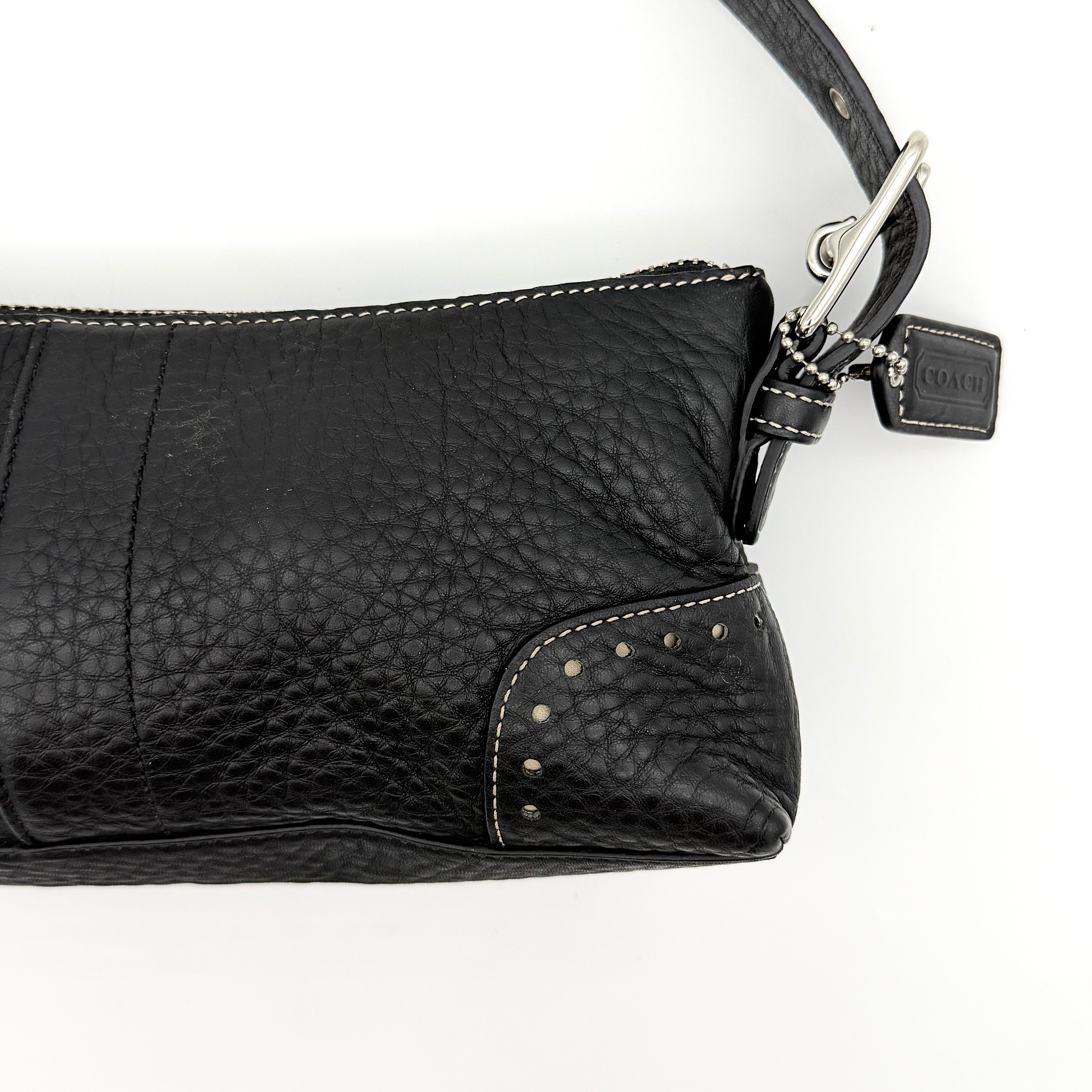Coach Y2K Hampton Demi Pebbled Baguette Shoulder Bag Black