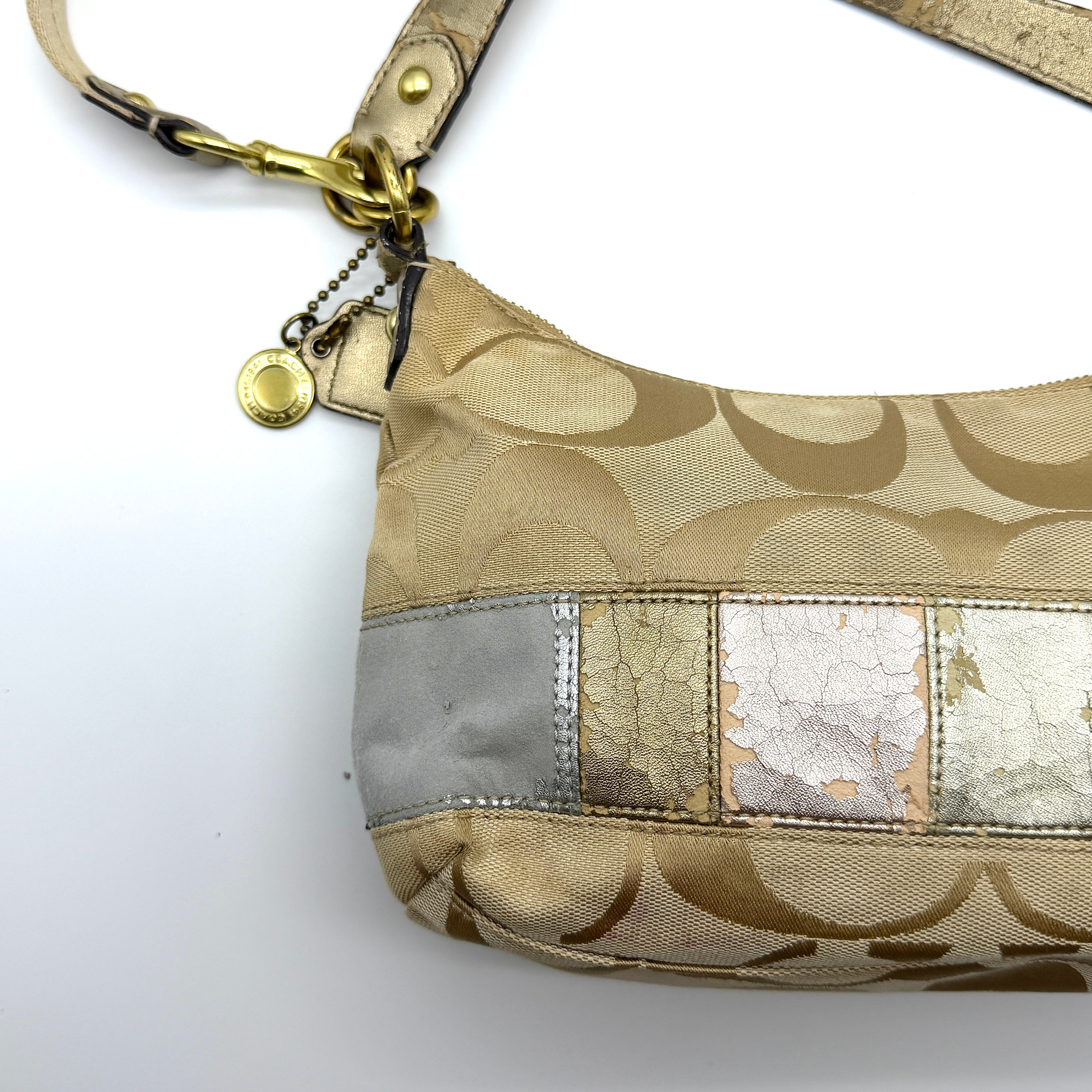 Coach 2Way Signature Metallic Strip Shoulder Bag Multicolor